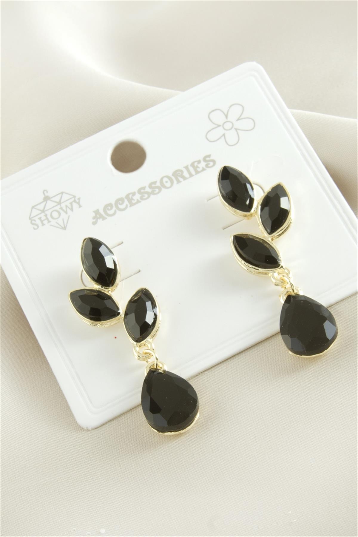 Çiçek Damla Taşlı Metal Küpe