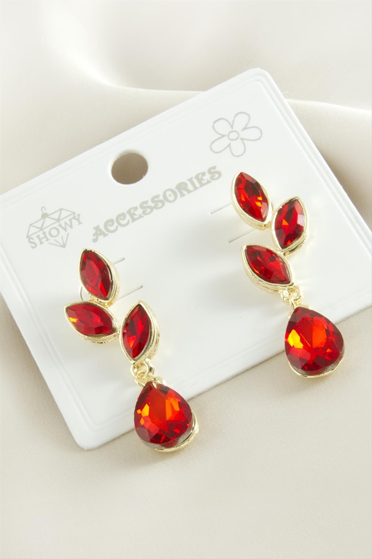 Çiçek Damla Taşlı Metal Küpe