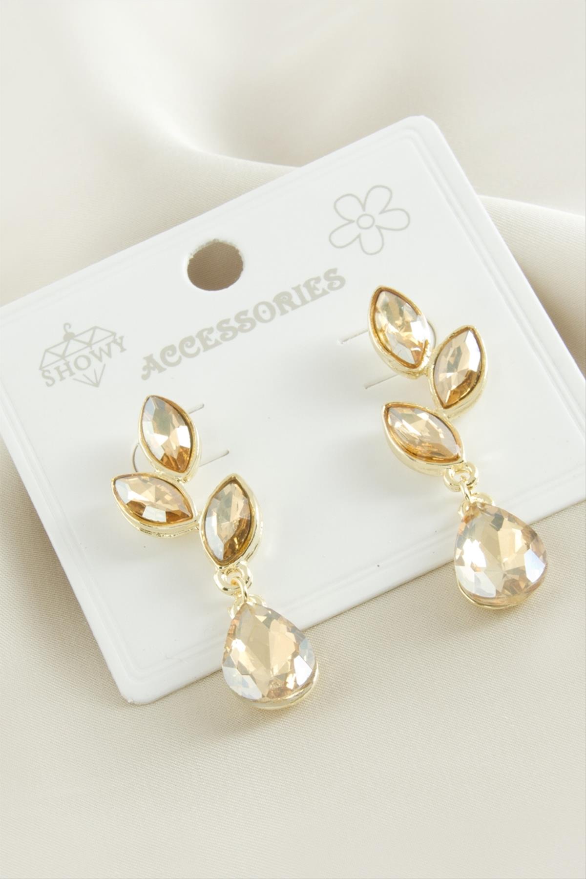 Çiçek Damla Taşlı Metal Küpe