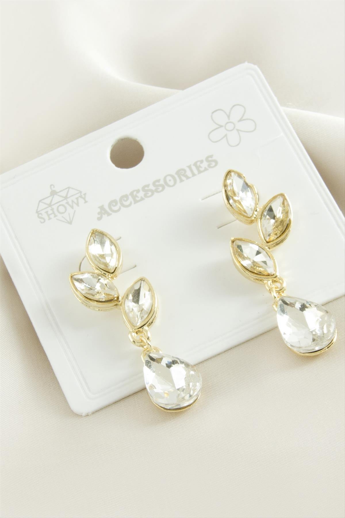 Çiçek Damla Taşlı Metal Küpe