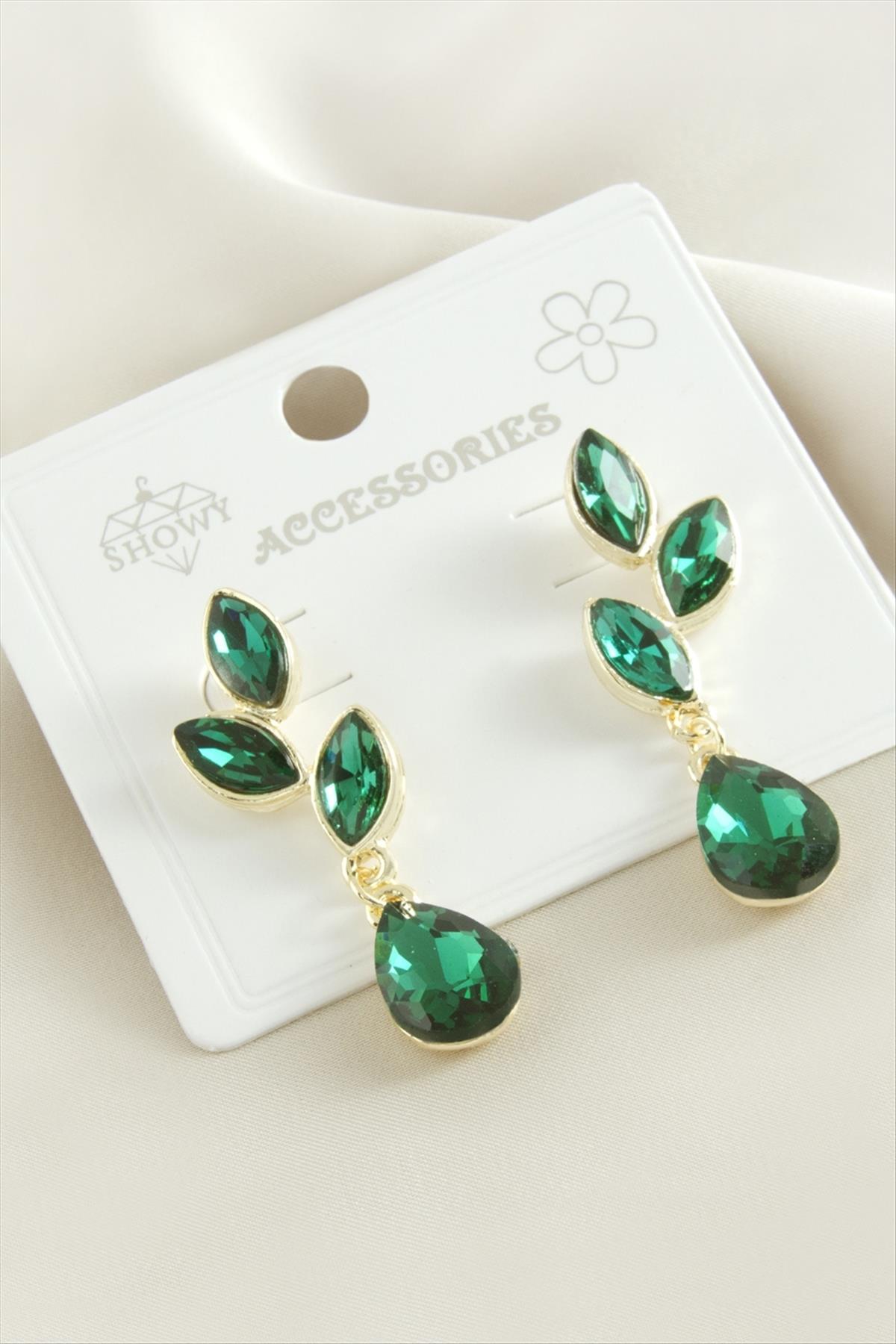 Çiçek Damla Taşlı Metal Küpe