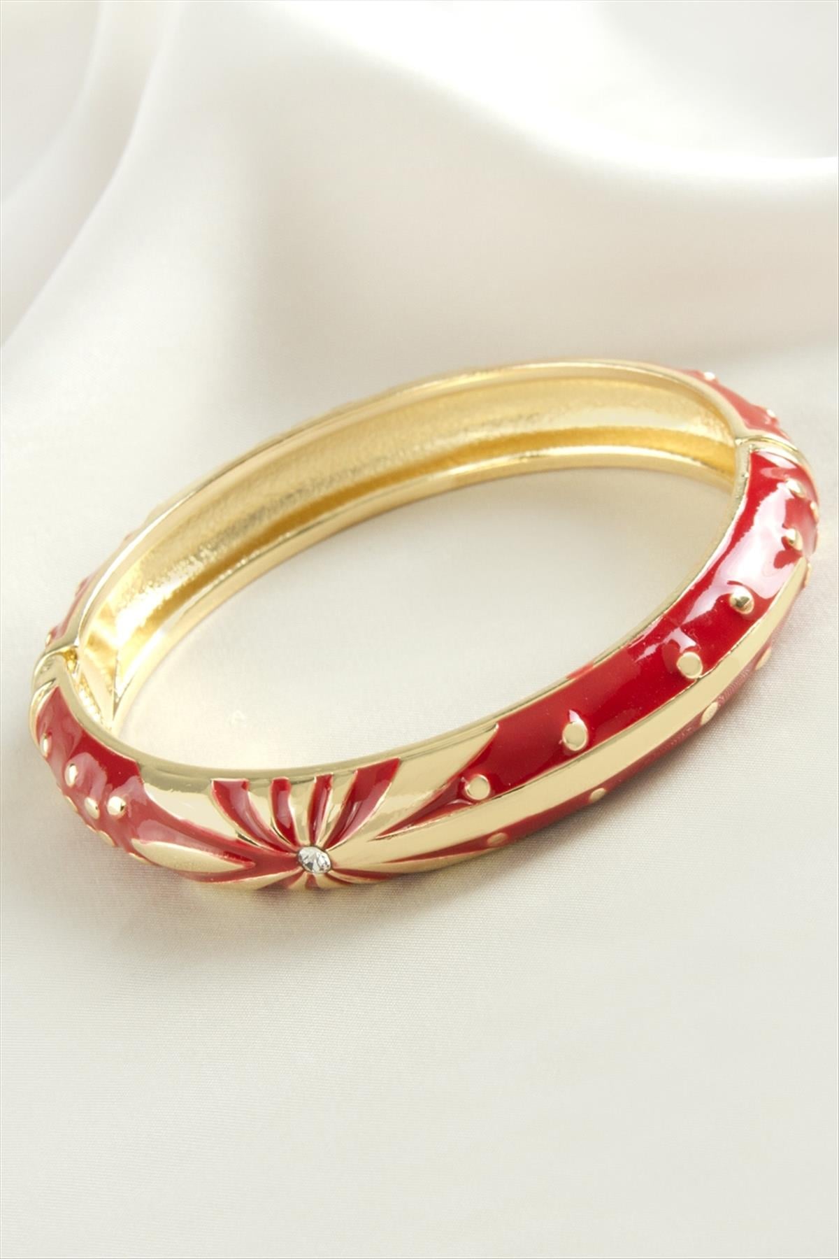 Çiçek İşlemeli Mineli Kelepçe Bileklik