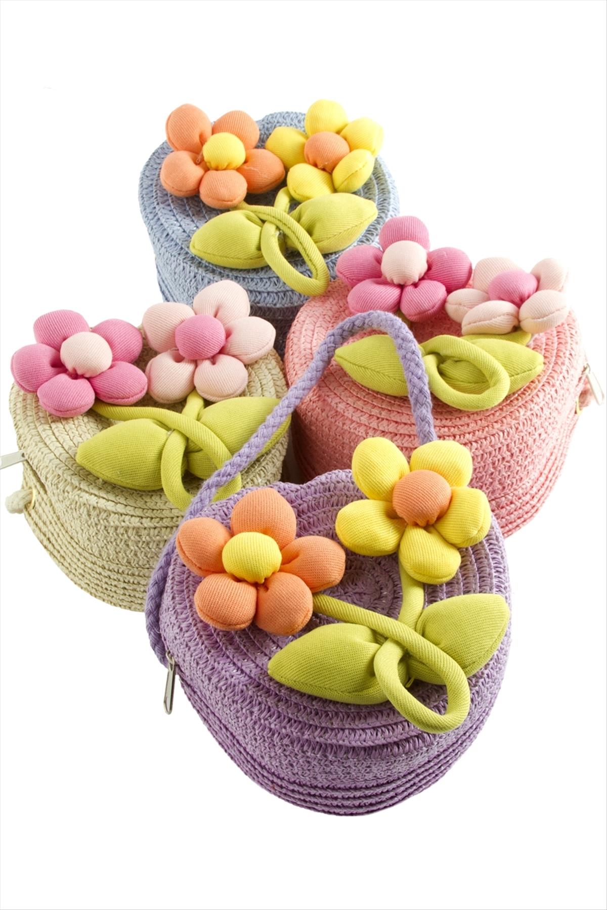 Çiçek Kalp Hasır Çanta