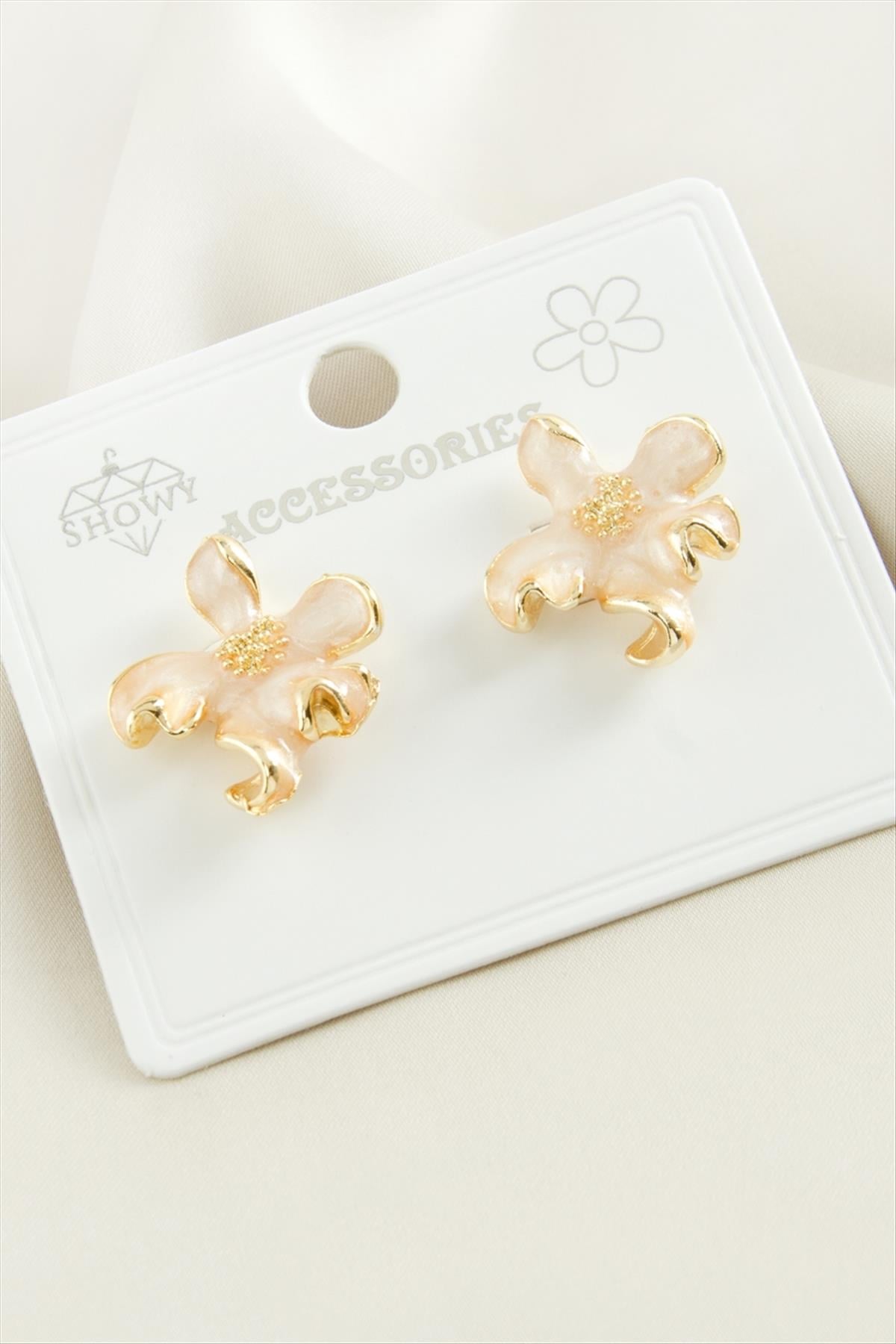 Çiçek Mineli Metal Küpe