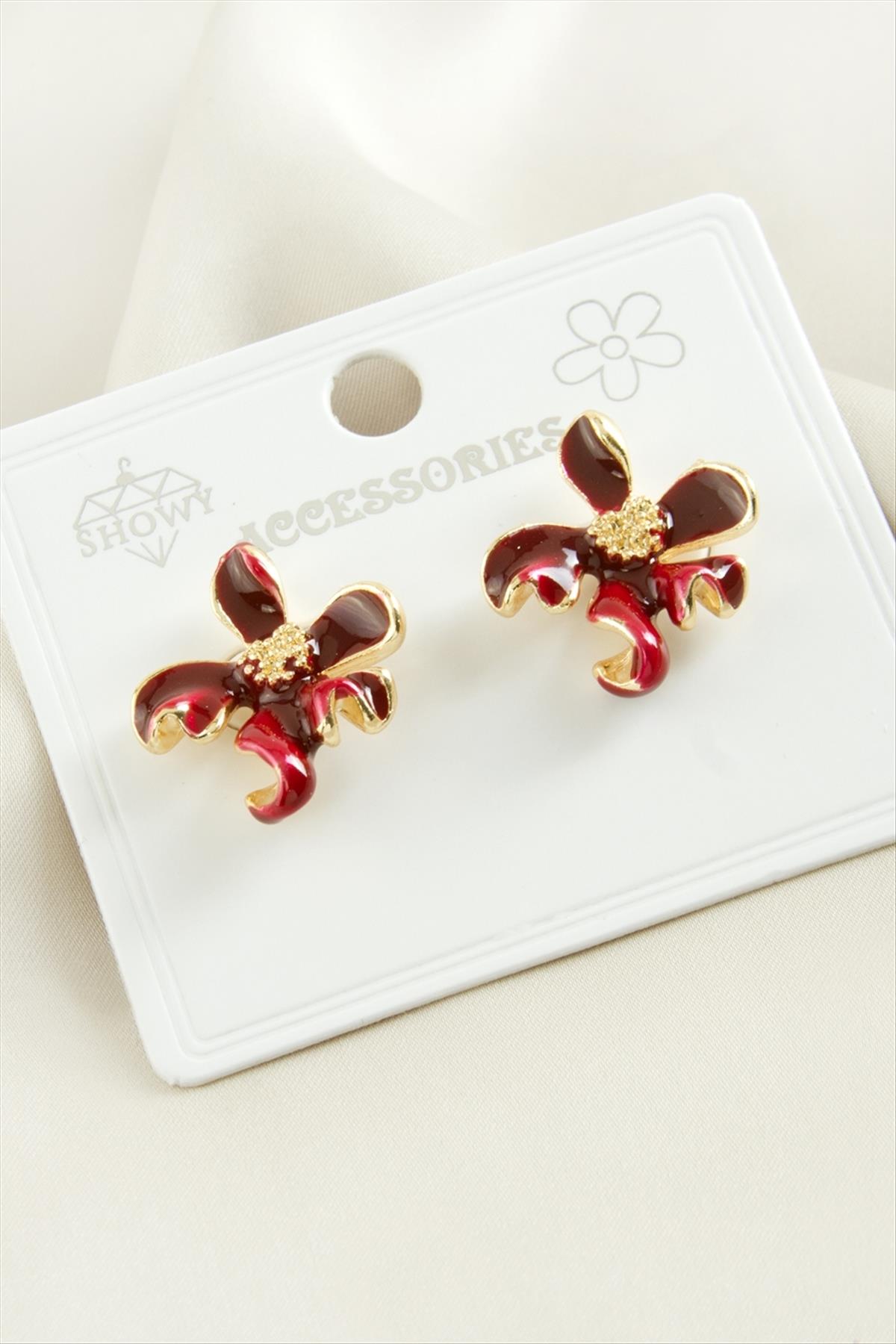 Çiçek Mineli Metal Küpe