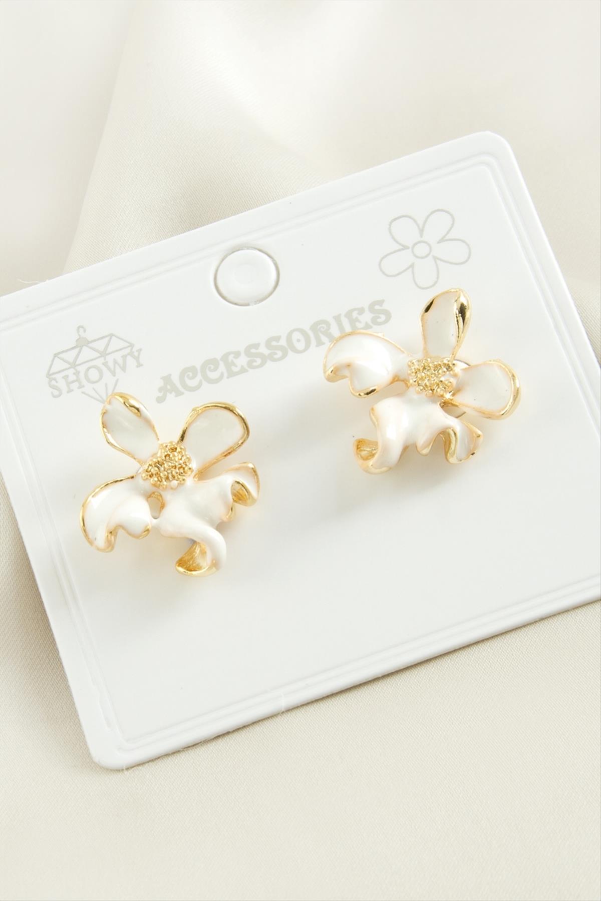 Çiçek Mineli Metal Küpe