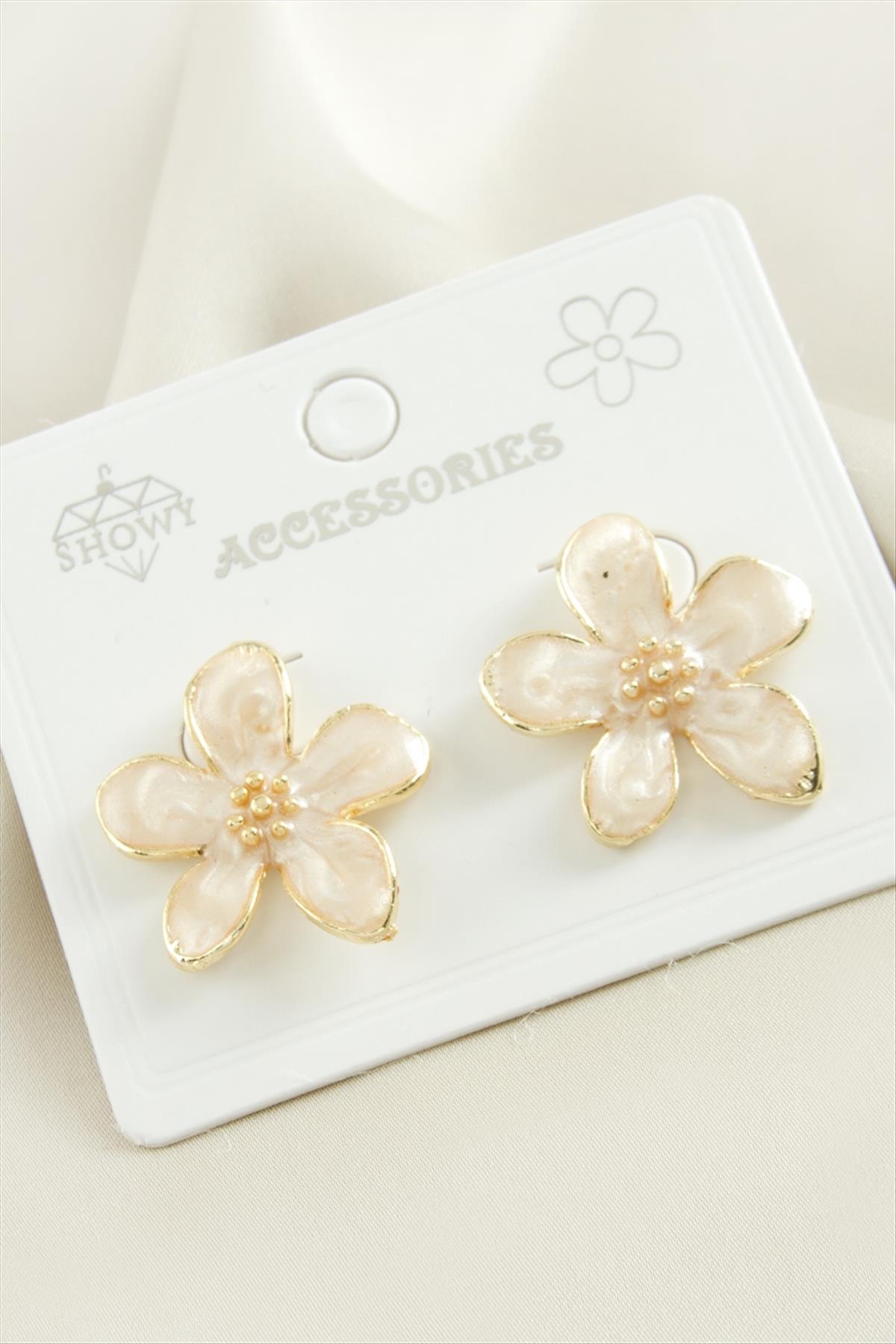 Çiçek Mineli Metal Küpe