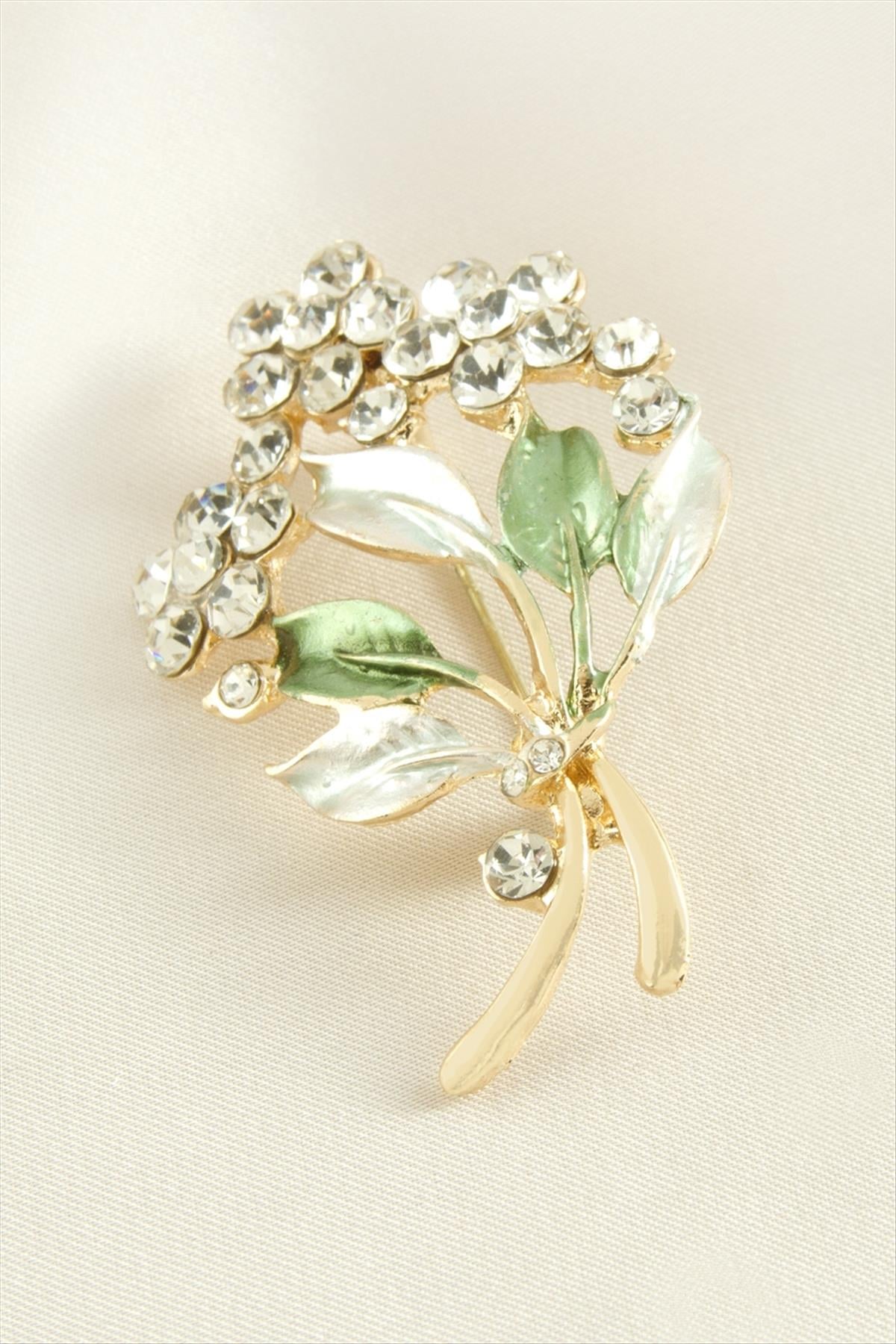 Çiçek Yaprak Mineli Taşlı Broş