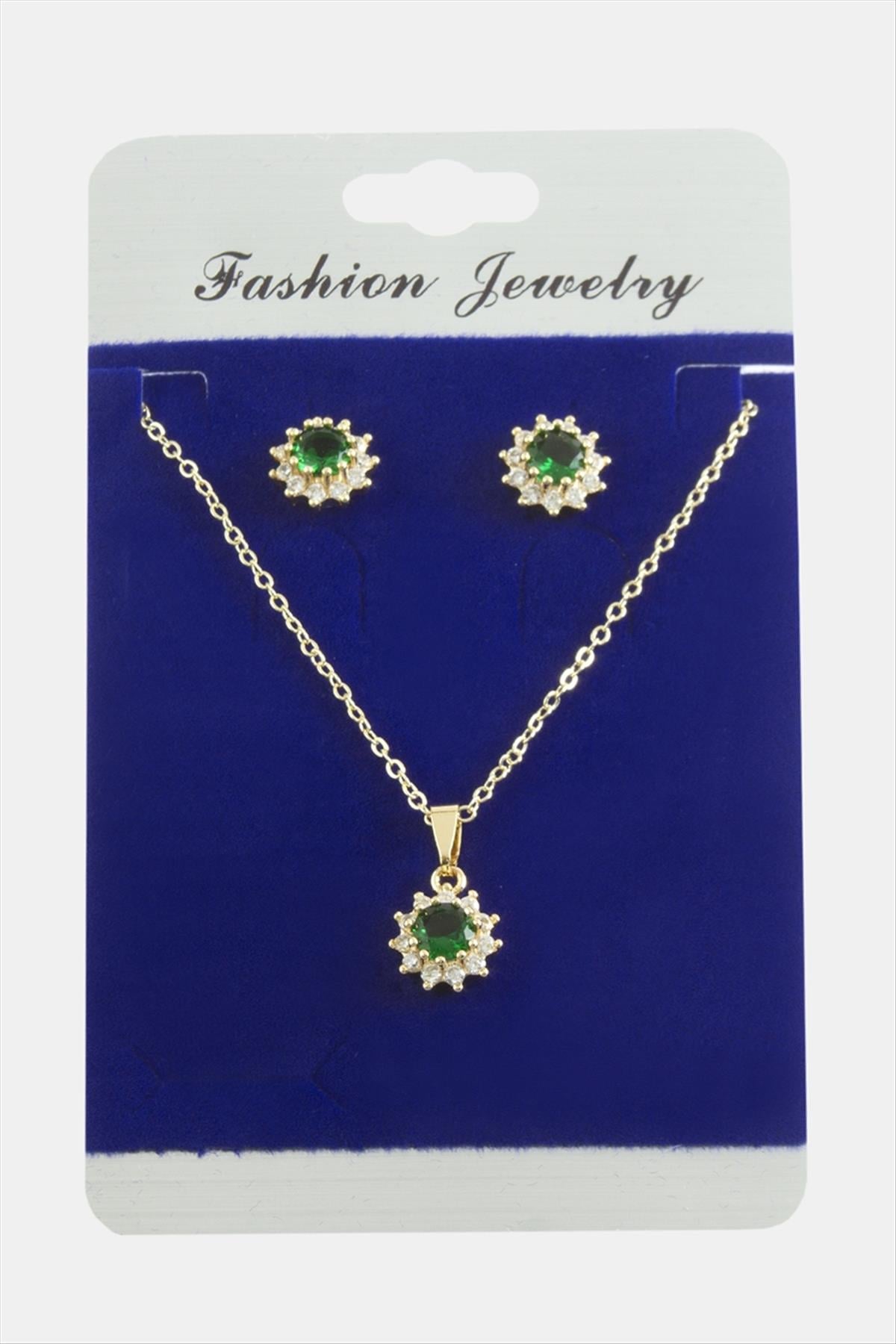 Çiçek Zirkon Taşlı Set Kolye