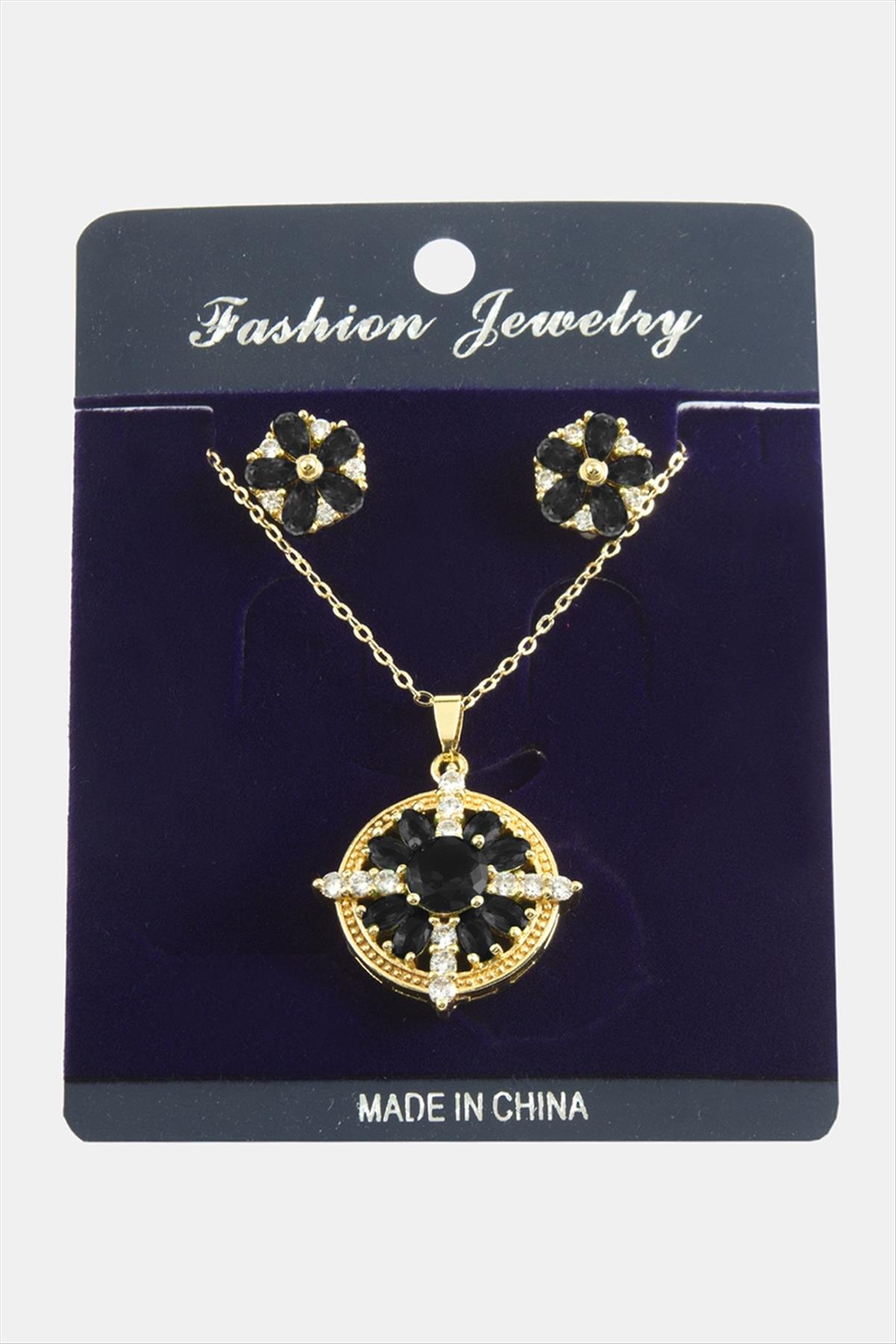 Çiçek Zirkon Taşlı Set Kolye