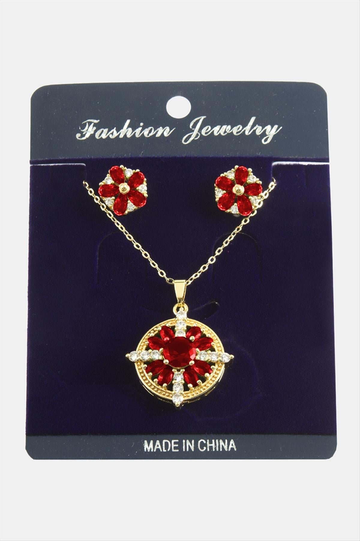 Çiçek Zirkon Taşlı Set Kolye