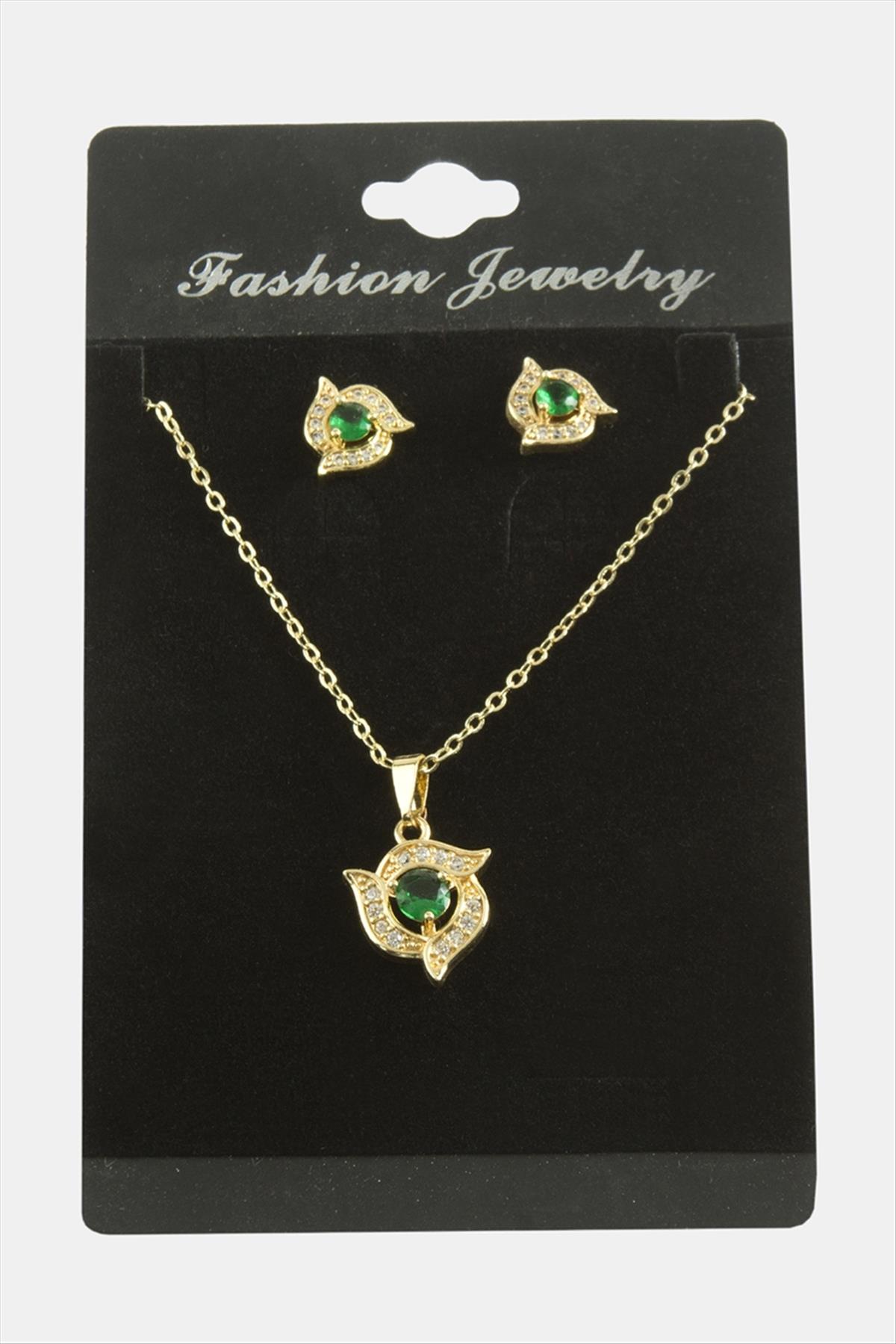 Çiçek Zirkon Taşlı Set Kolye
