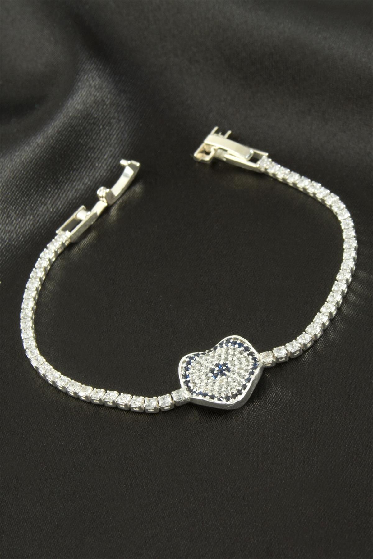 Dalgalı Oval Zirkon Taşlı Çocuk Bileklik 16 cm