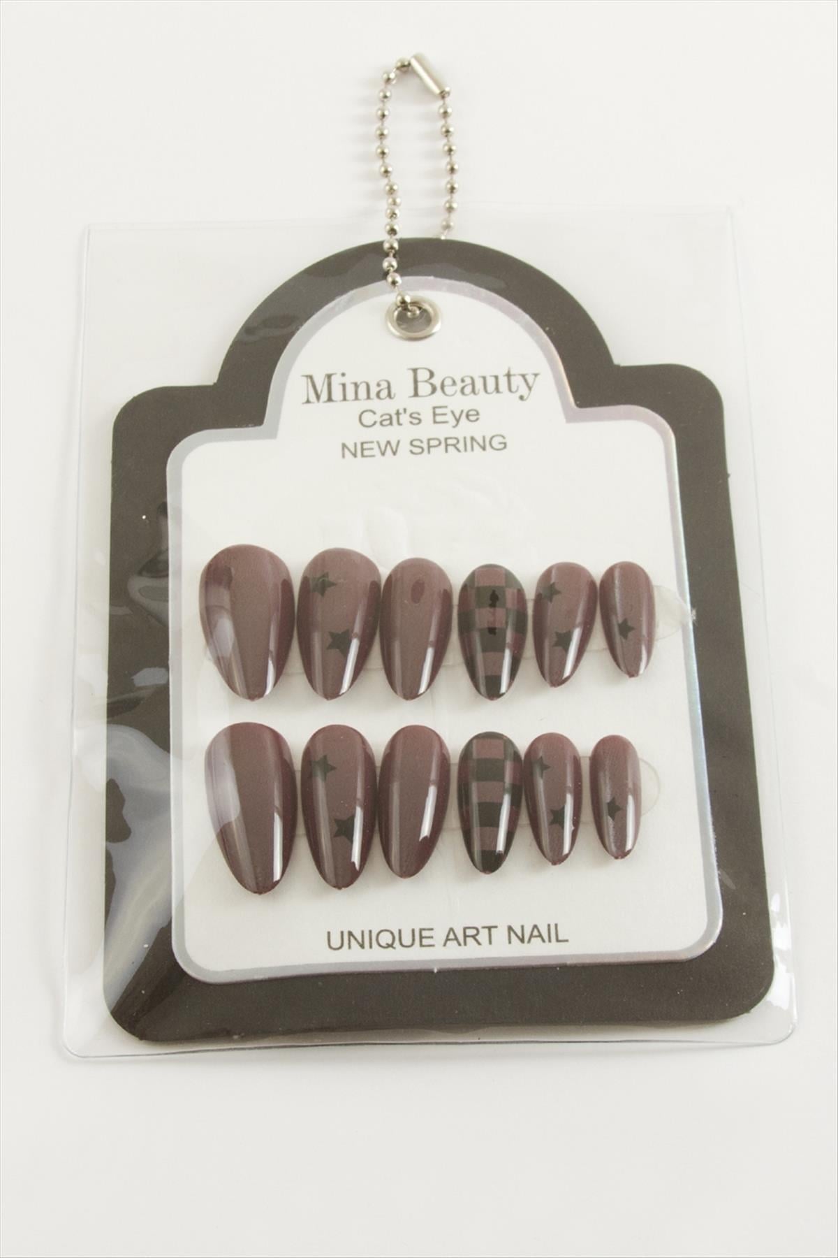 Desenli Mina Beauty Kedi Gözü Takma Tırnak