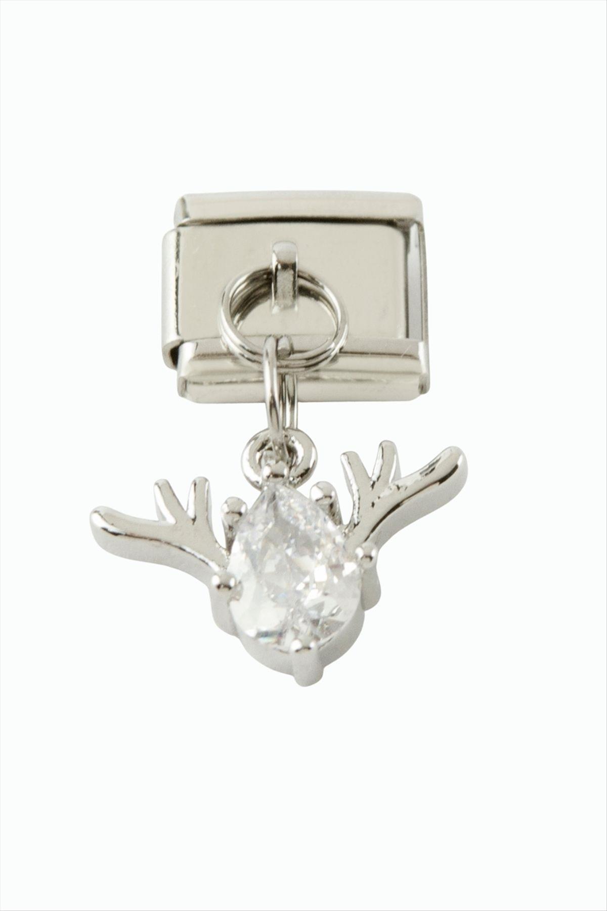 Geyik Zirkon Taşlı Sallatılı Çelik Charm