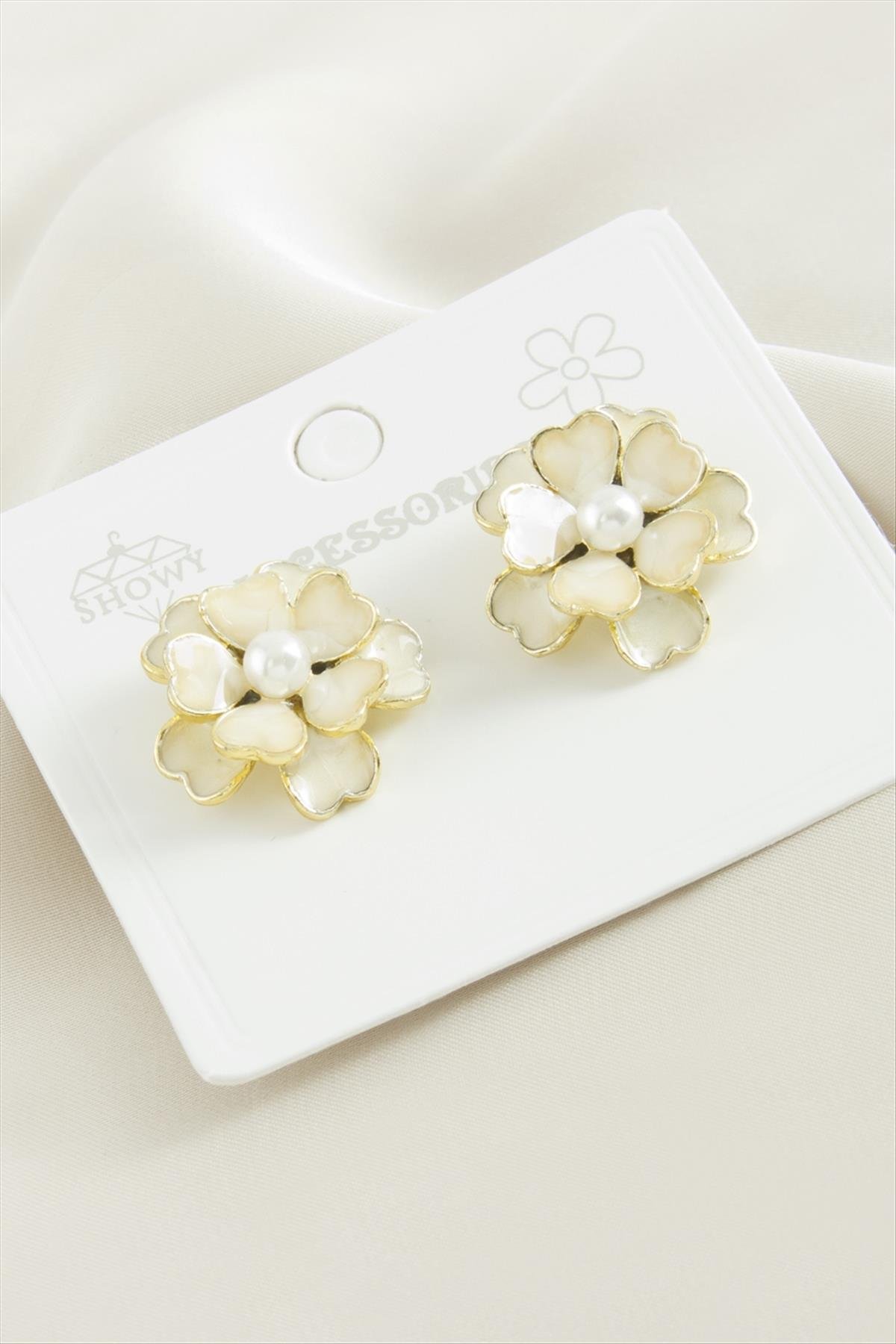 Gül Çiçek İnci Mineli Küpe