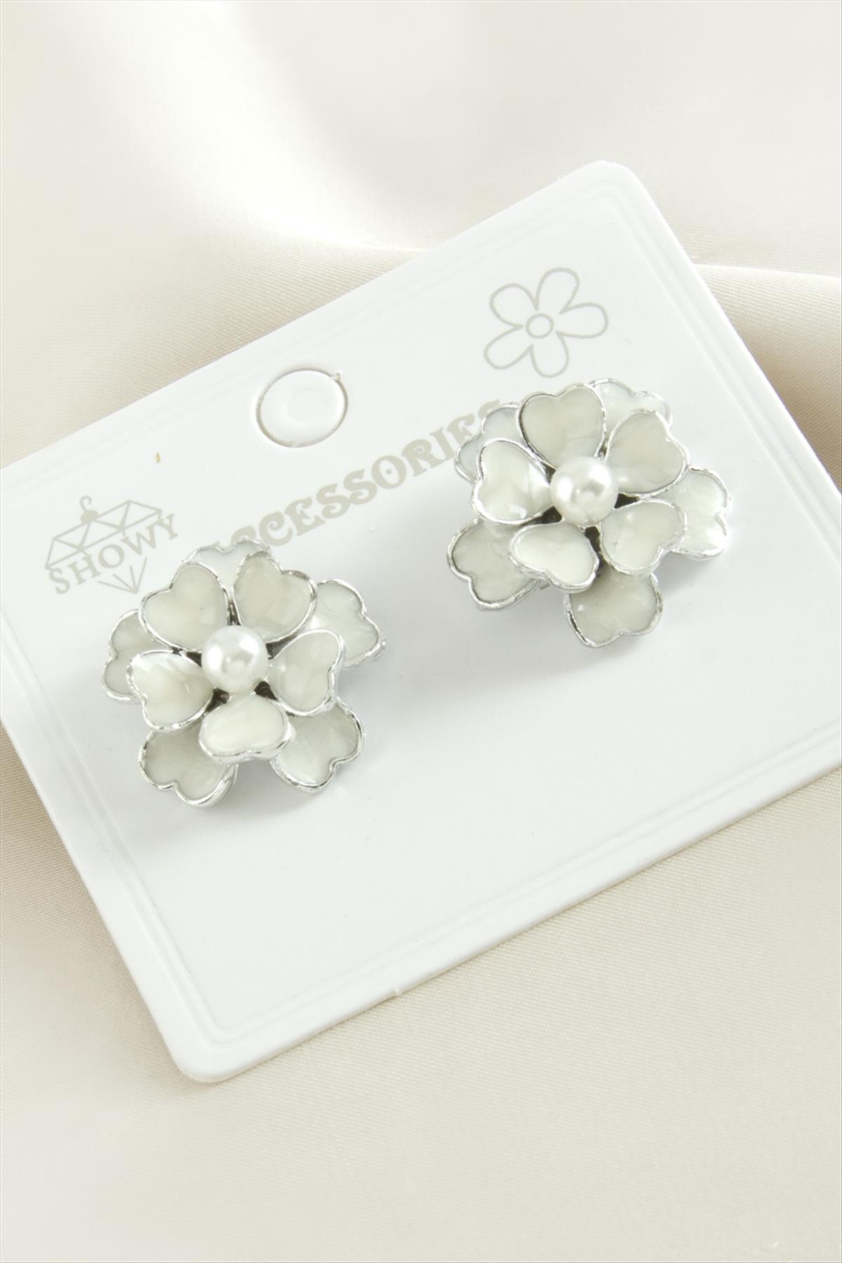 Gül Çiçek İnci Mineli Küpe