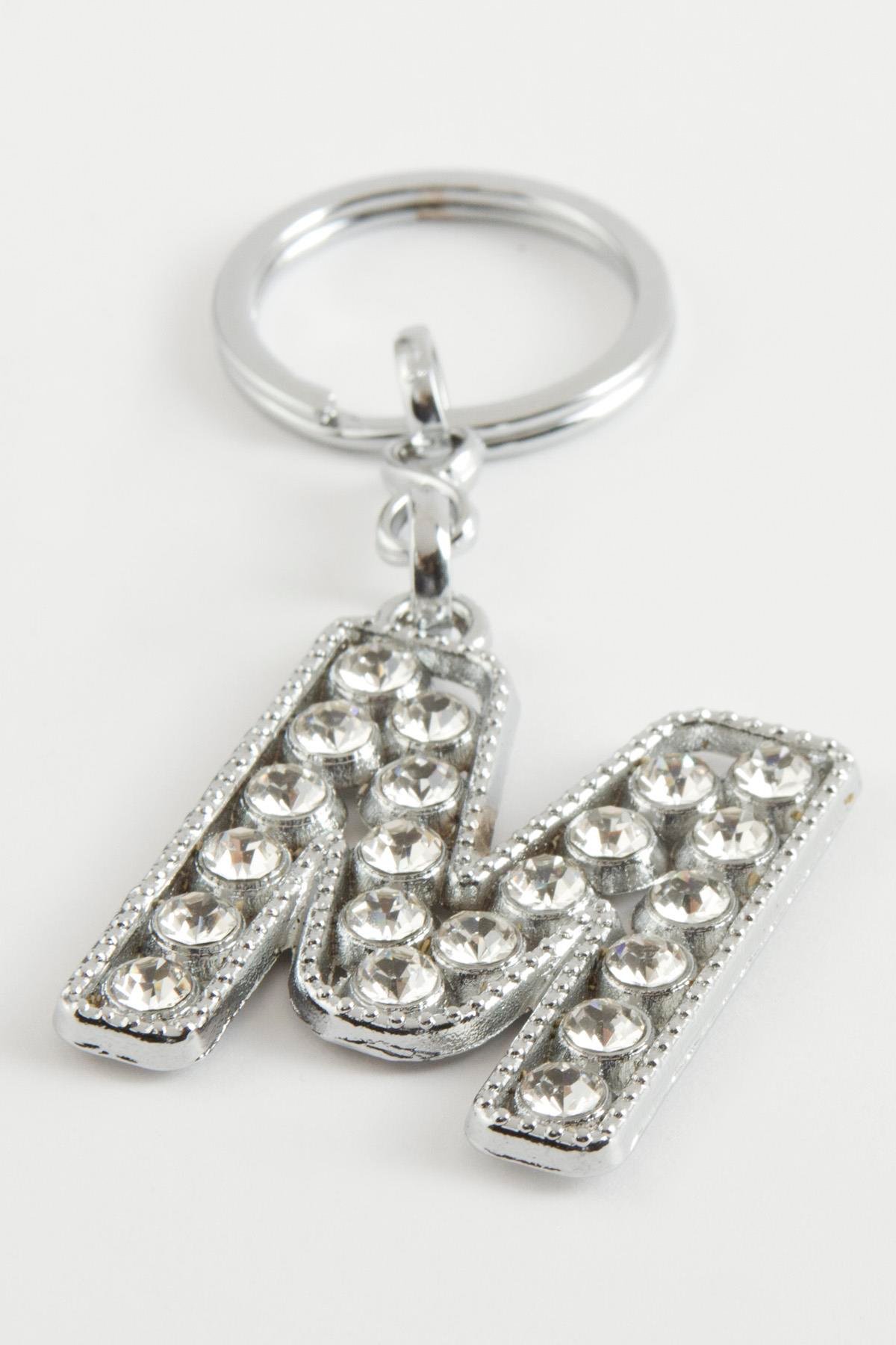 Gümüş Renkli Taşlı Harf Anahtarlık