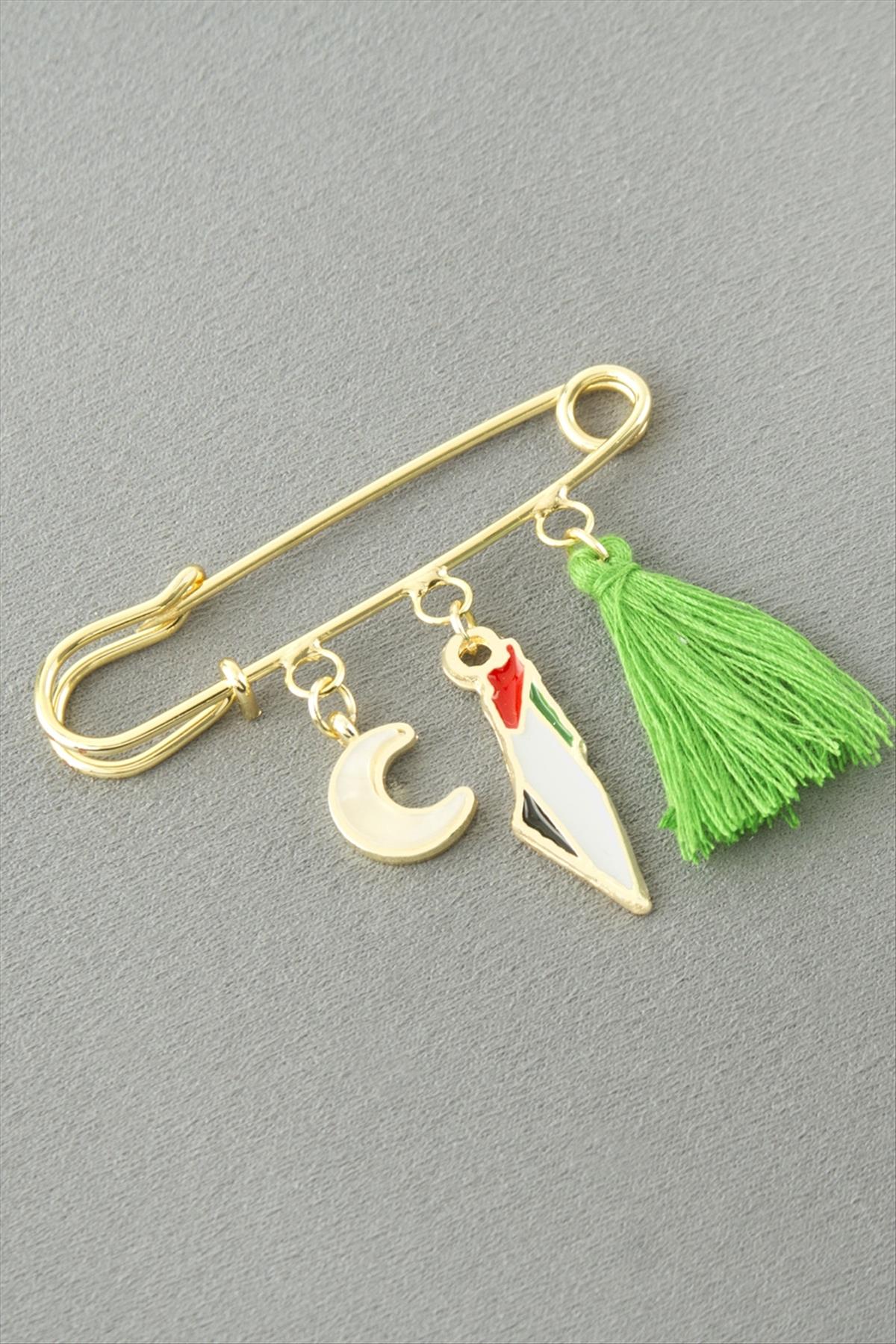 Hilal Filistin Püsküllü Broş