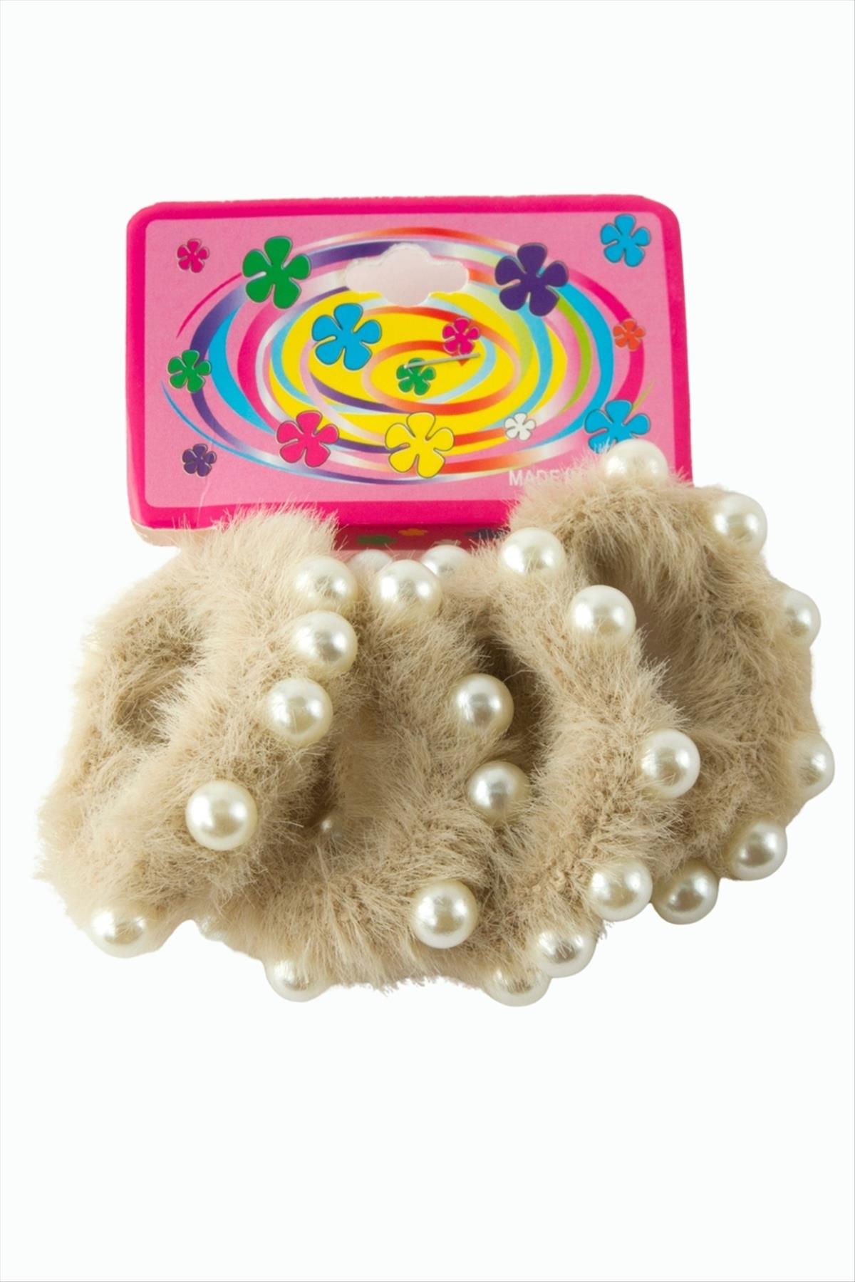 İncili Tüylü Havlu Lastikli Toka 4 Adet