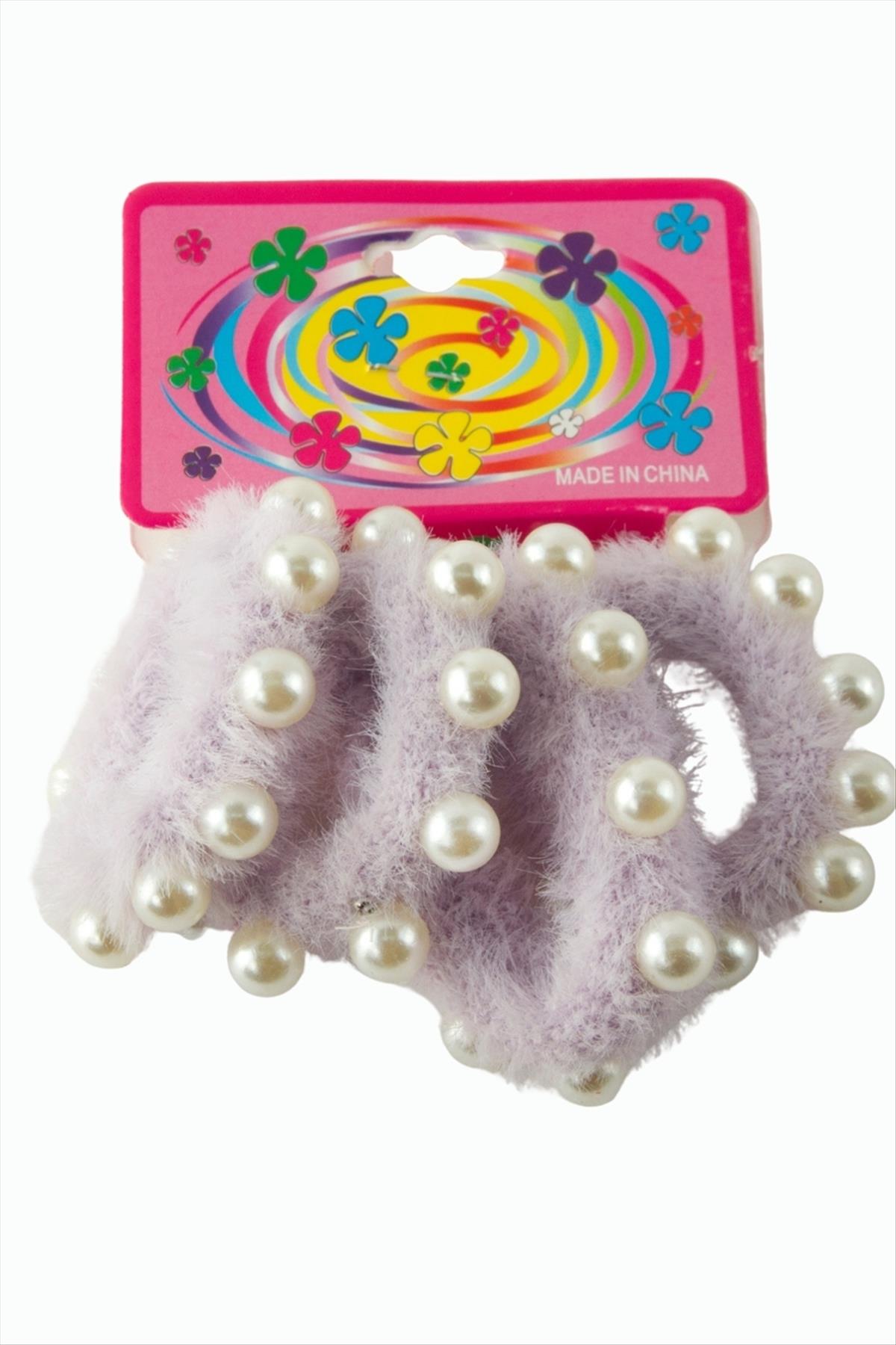 İncili Tüylü Havlu Lastikli Toka 4 Adet