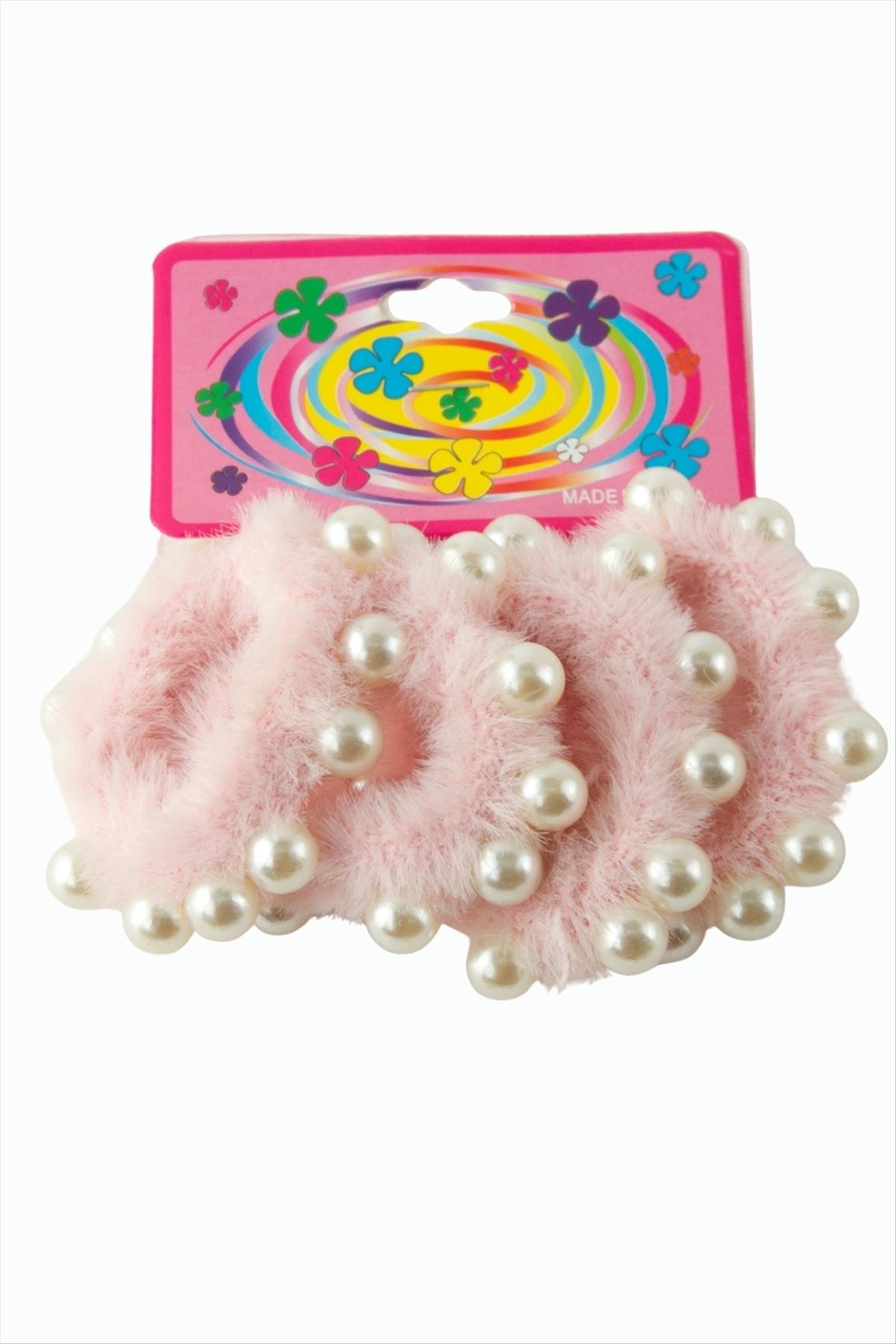 İncili Tüylü Havlu Lastikli Toka 4 Adet