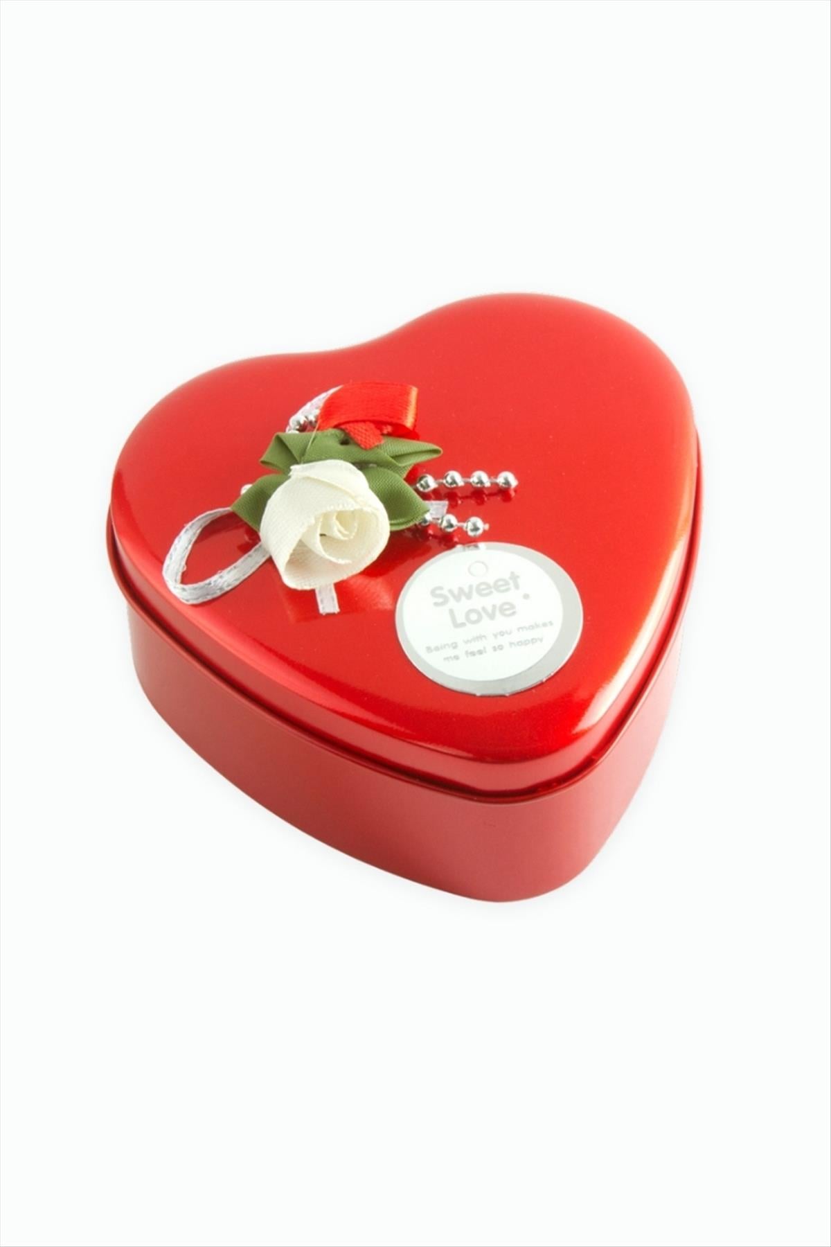 Kalp Boş Kırmızı Metal Kutu 9 cm