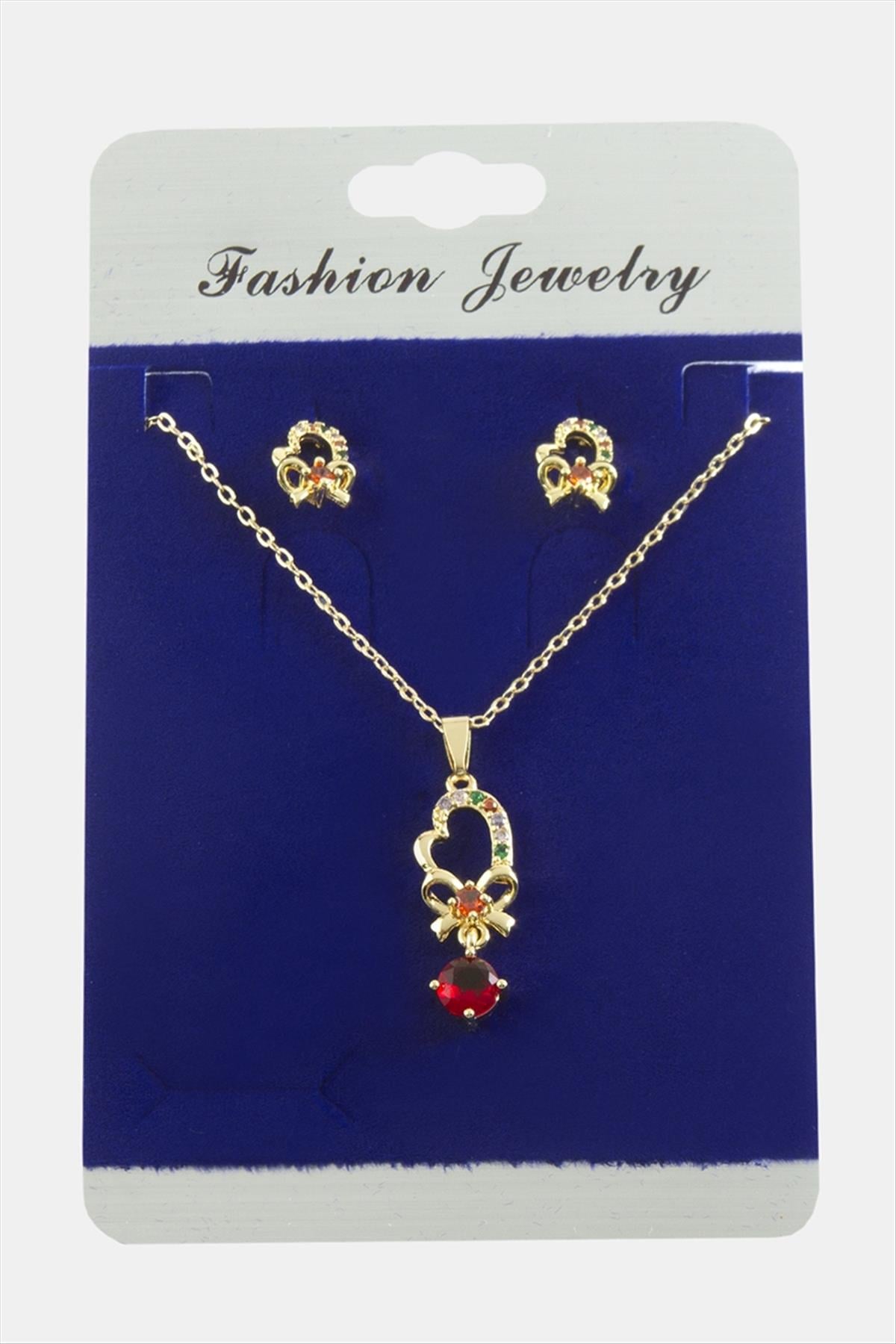 Kalp Fiyong Zirkon Taşlı Set Kolye