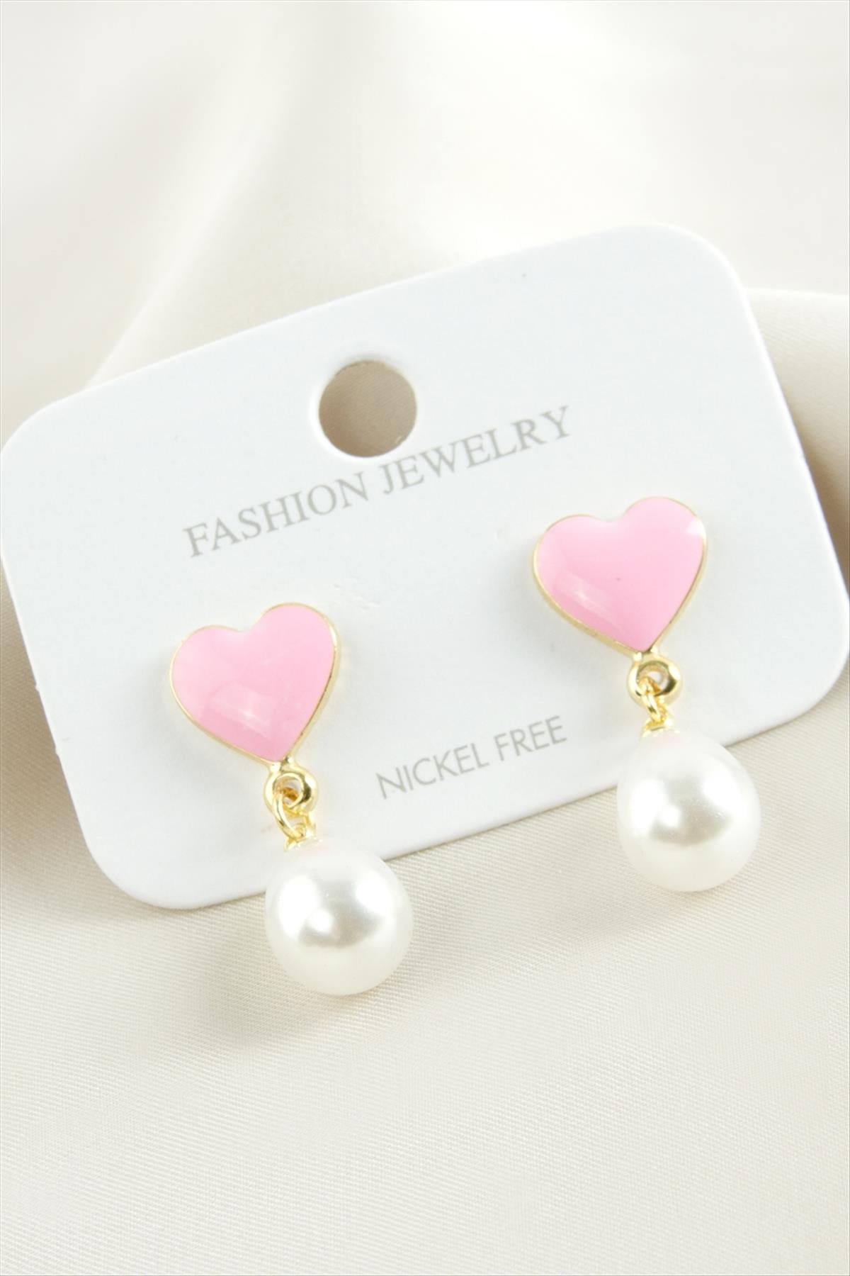 Kalp Mineli İnci Küpe