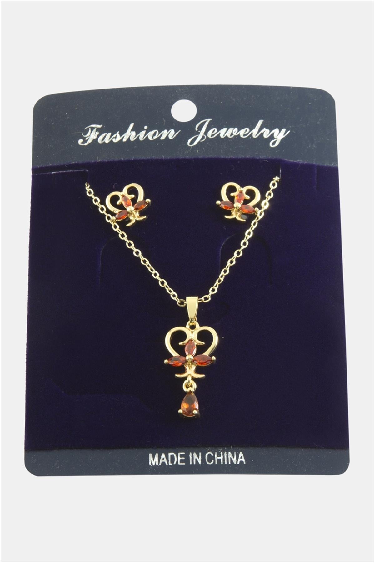 Kalp Zirkon Taşlı Set Kolye