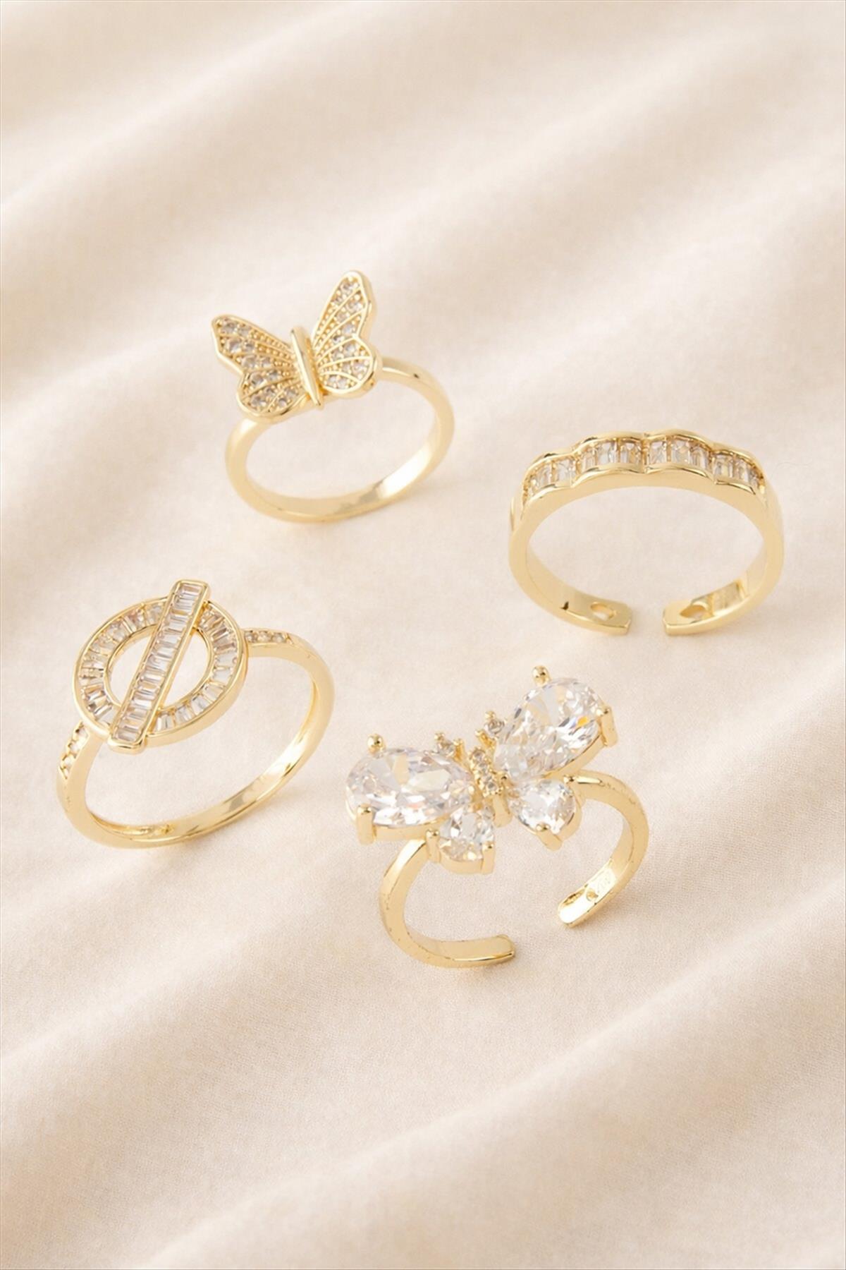 Karışık Lüks Zirkon Taşlı Çelik Yüzük 1 Adet