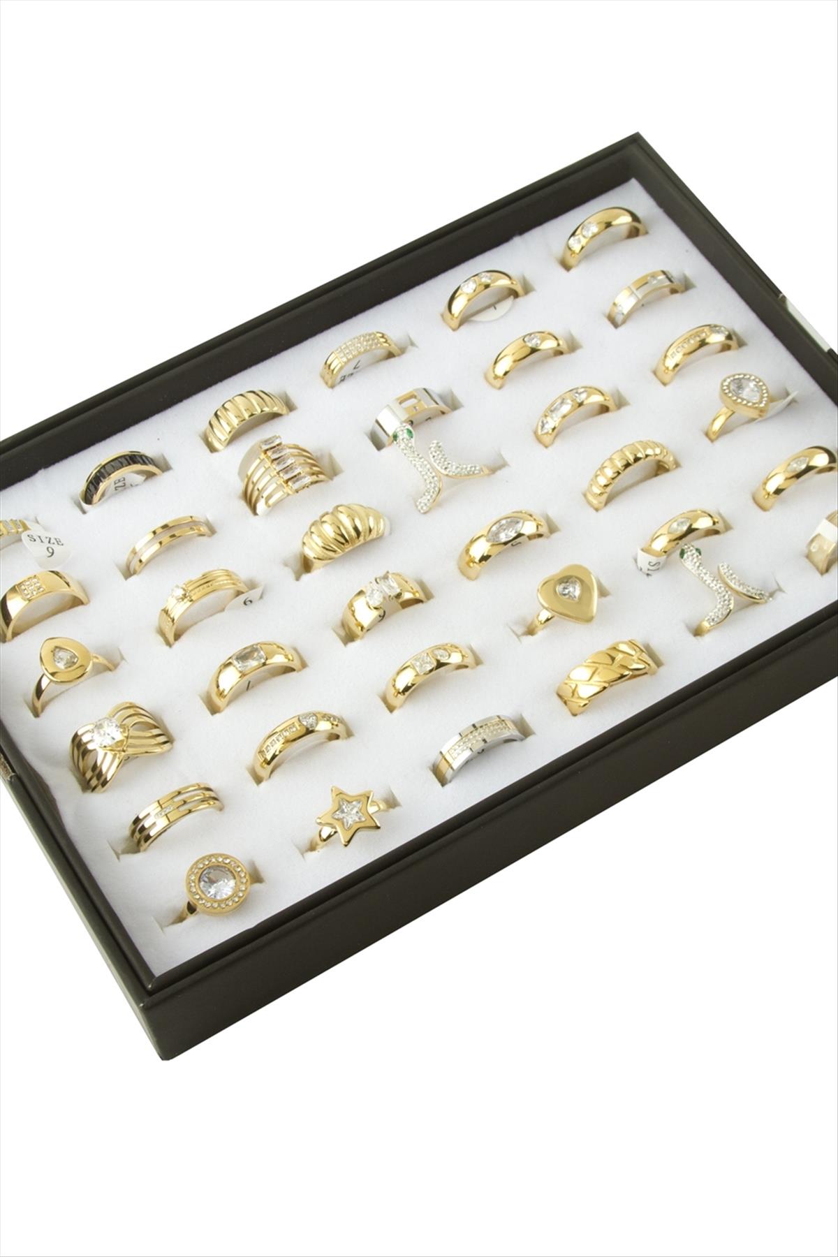 Karışık Lüks Zirkon Taşlı Çelik Yüzük 1 Adet