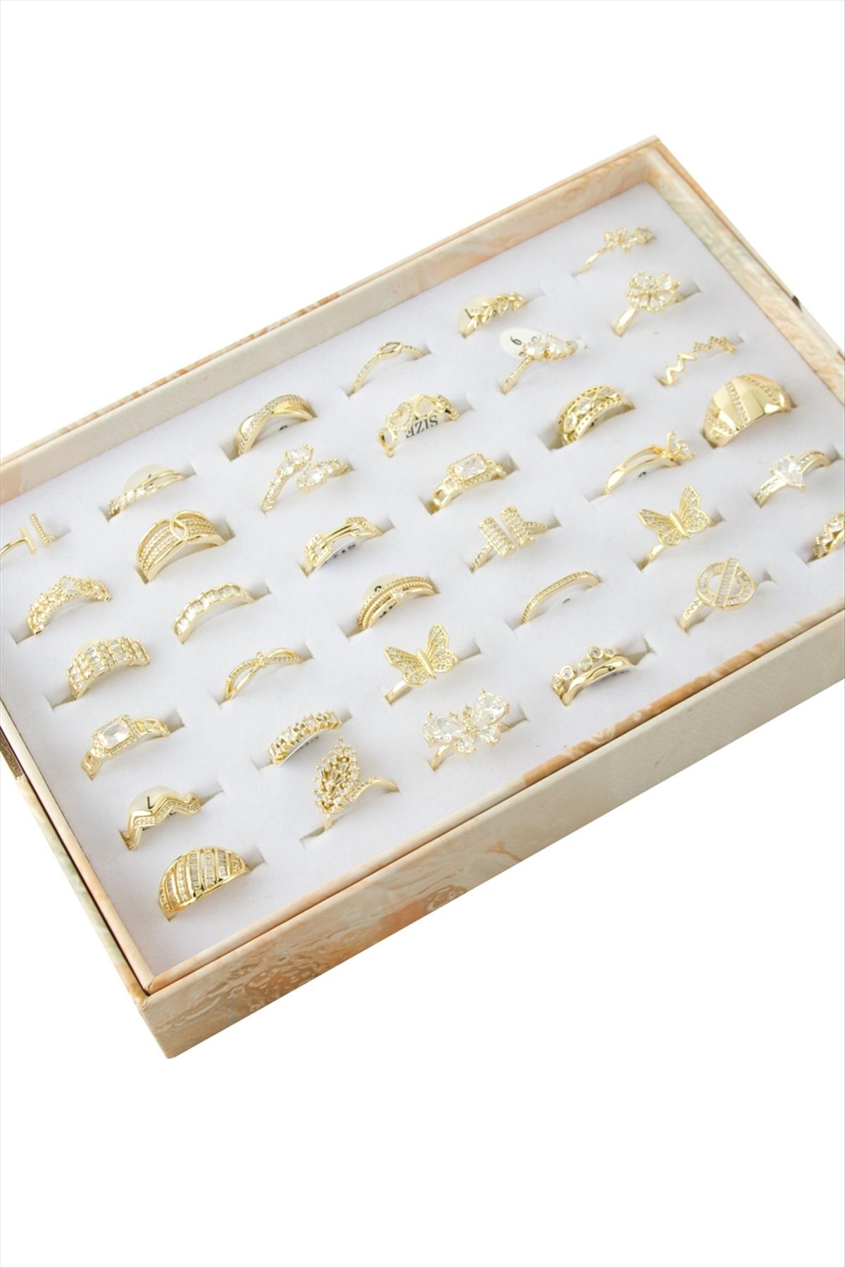 Karışık Lüks Zirkon Taşlı Çelik Yüzük 1 Adet