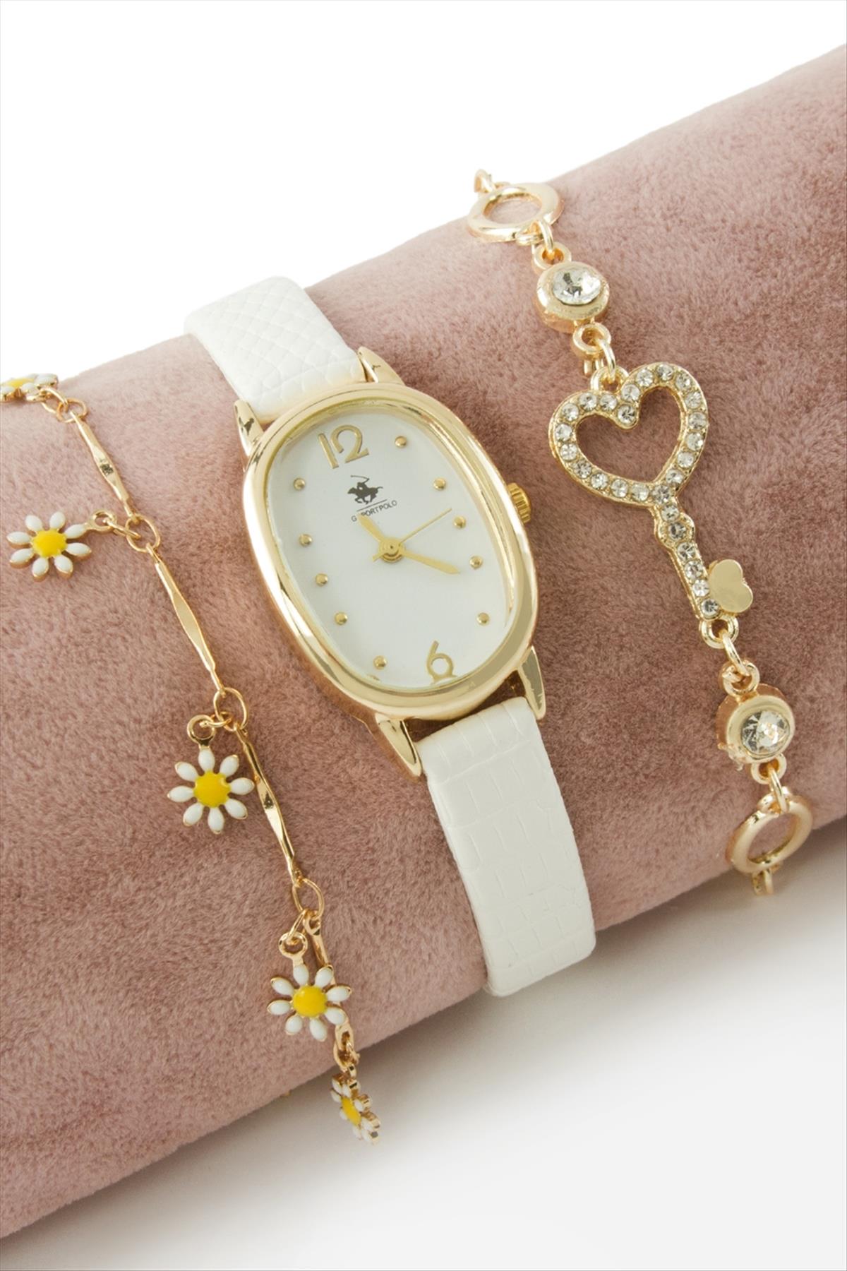 Kayışlı Bayan Kol Saati ve Bileklik Kombini