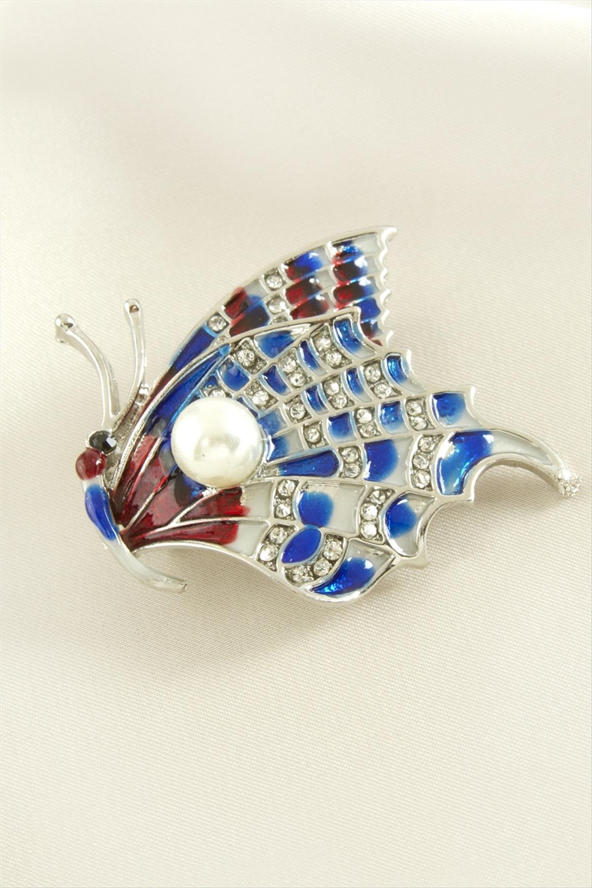 Kelebek Mineli Taşlı Broş