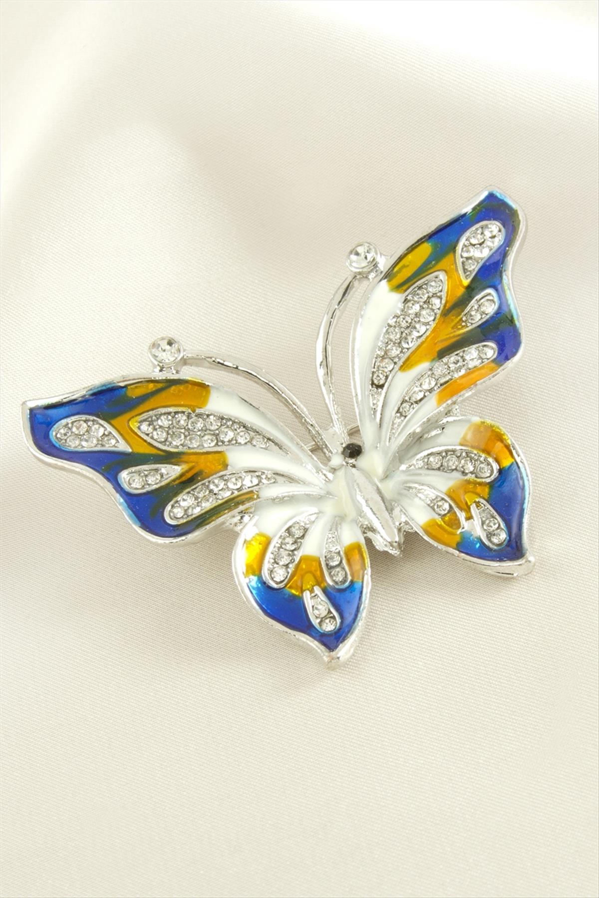 Kelebek Mineli Taşlı Broş