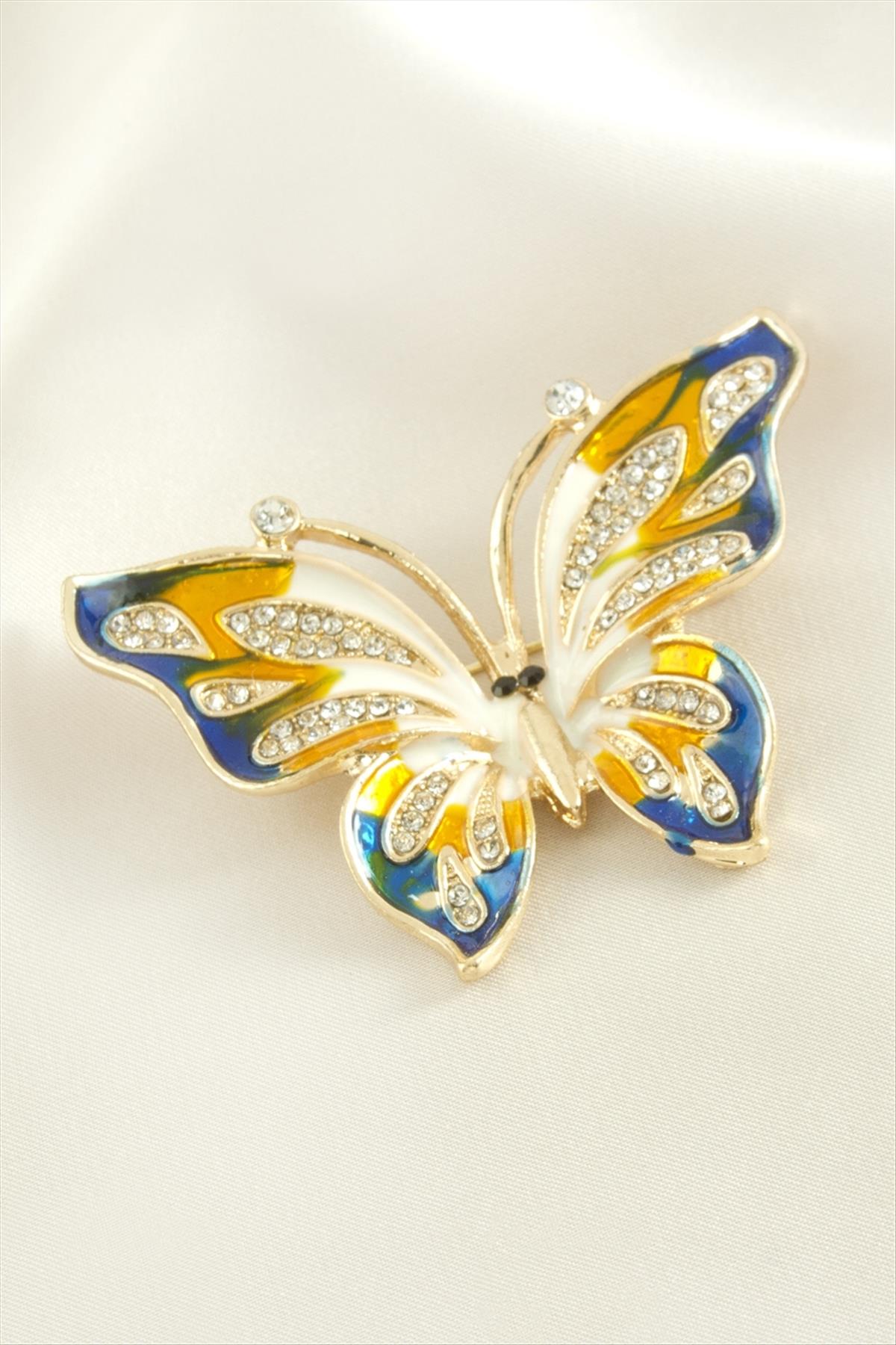 Kelebek Mineli Taşlı Broş