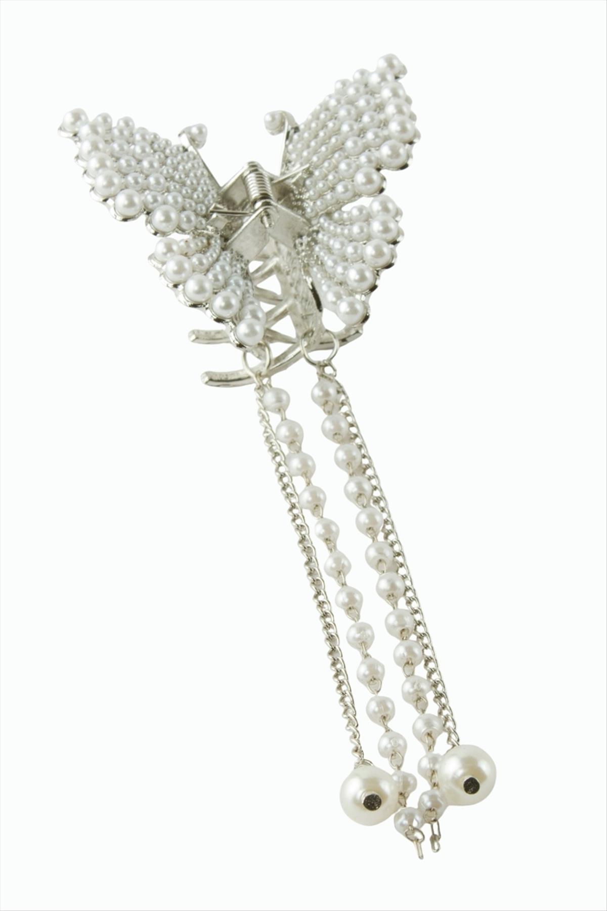 Kelebek Sallantılı İnci Metal Mandal Toka 6 cm