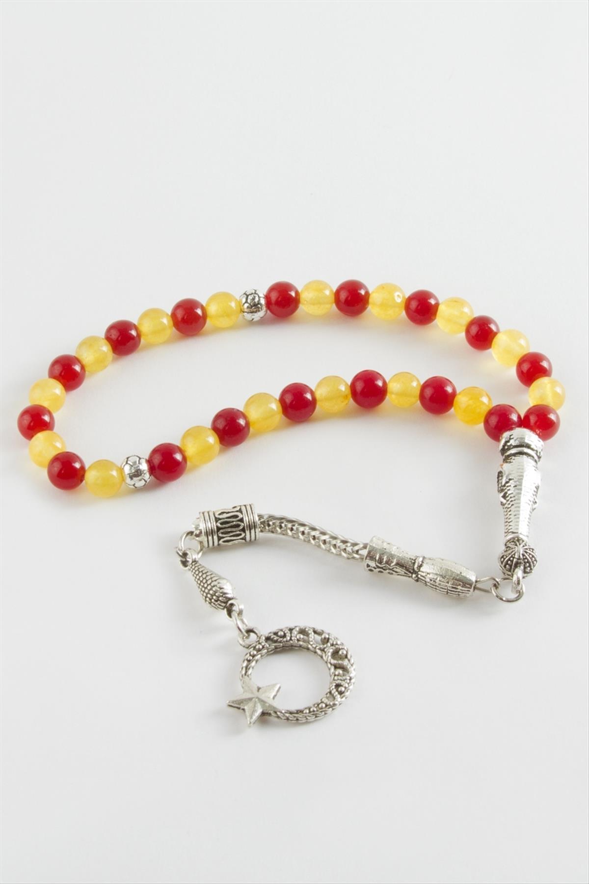 Kırmızı Sarı Ceyt Doğaltaş Tesbih 6 mm