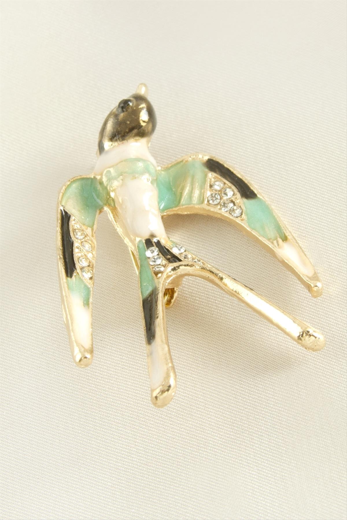 Kuş Mineli Taşlı Broş