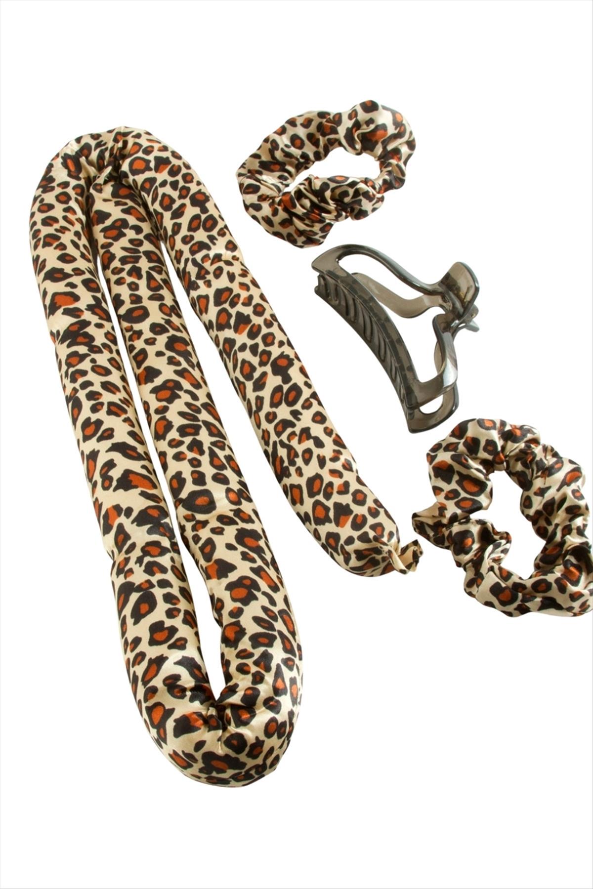 leopar Desenli Bugidi Saç Şekillendirici Sünger Set