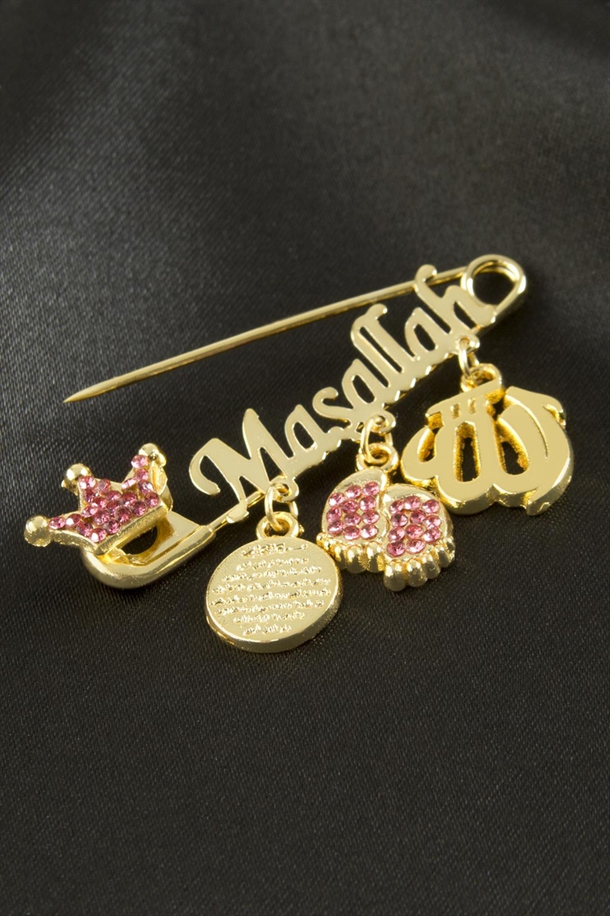 Maşallah Yazılı Broş Pembe