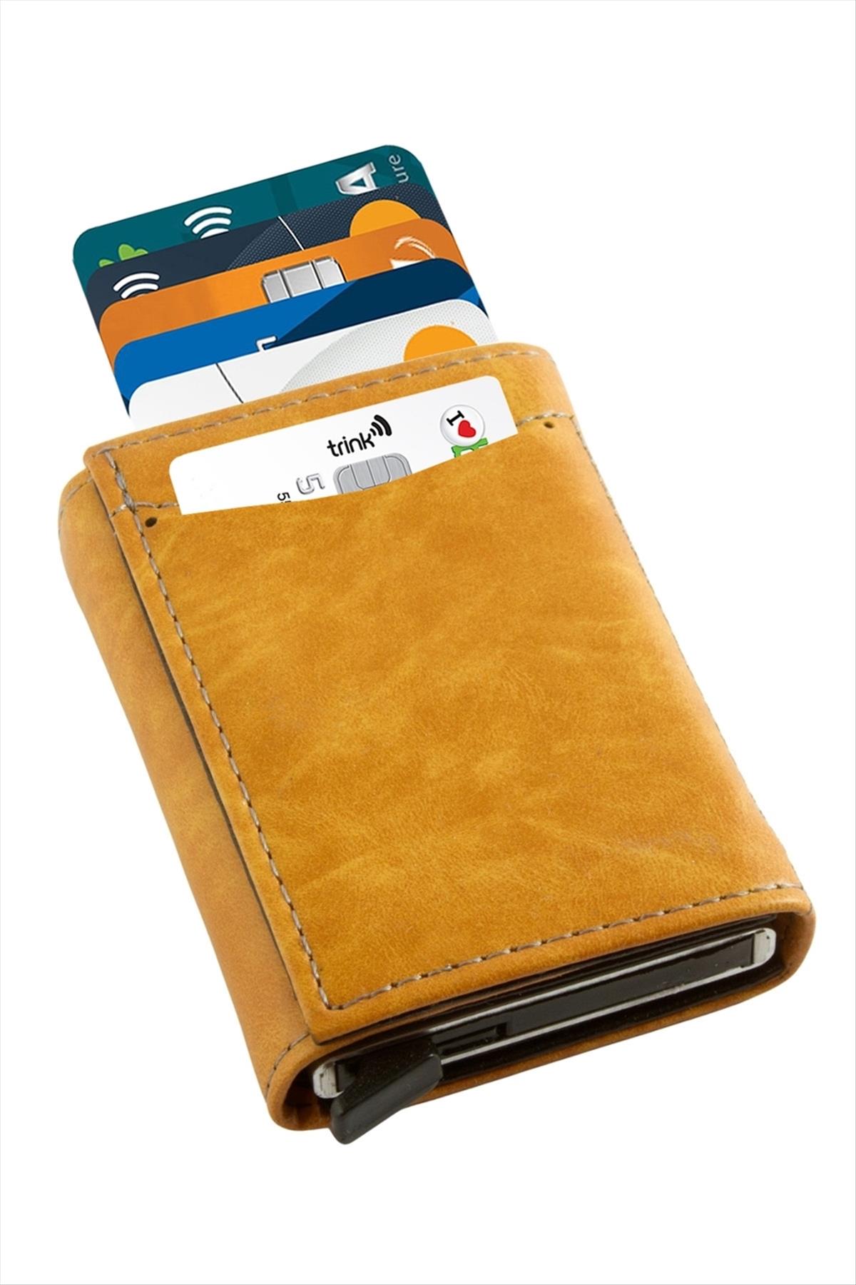 Mekanizmalı Kızaklı Kartlık Cüzdan Kağıt Para Bölmeli