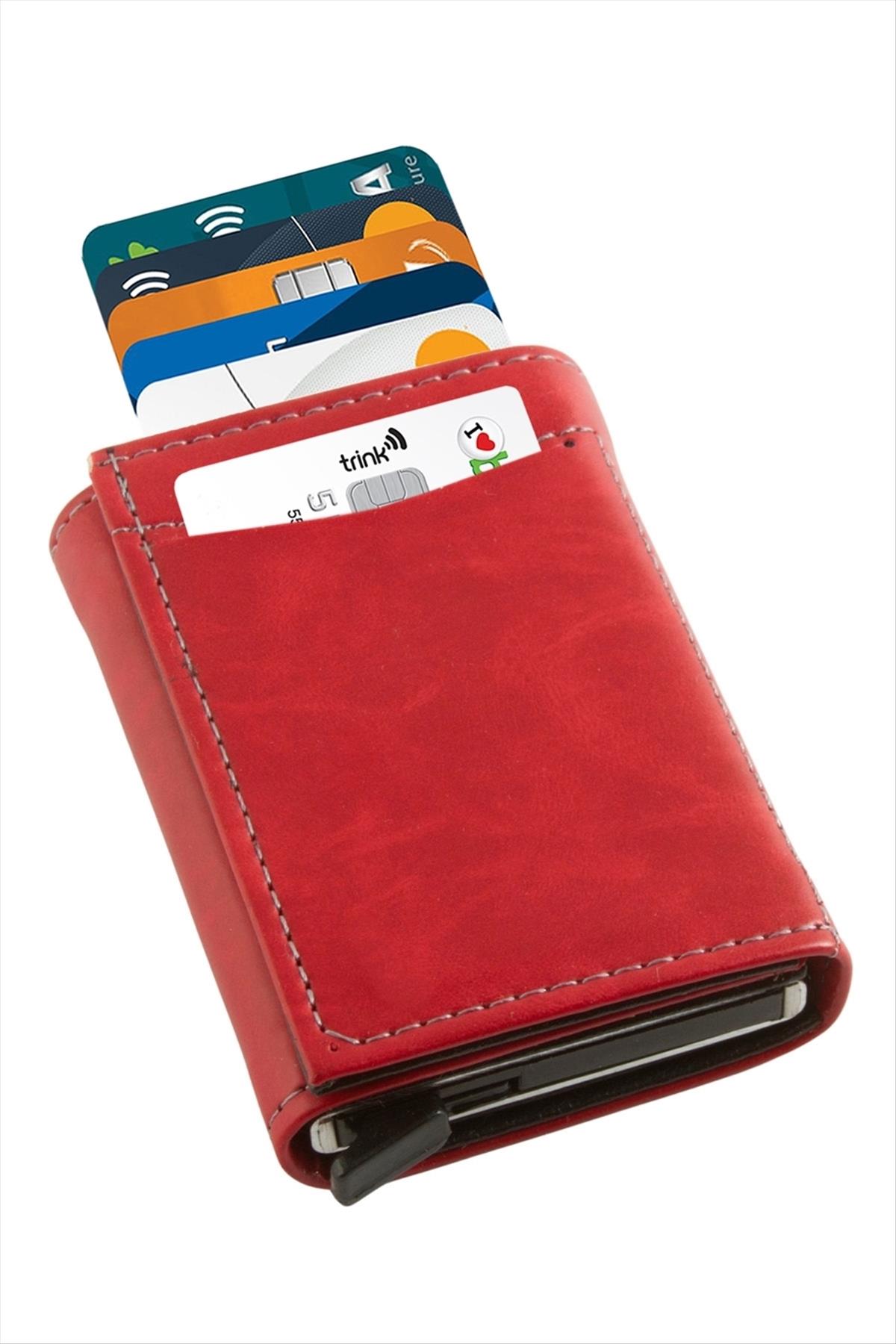 Mekanizmalı Kızaklı Kartlık Cüzdan Kağıt Para Bölmeli