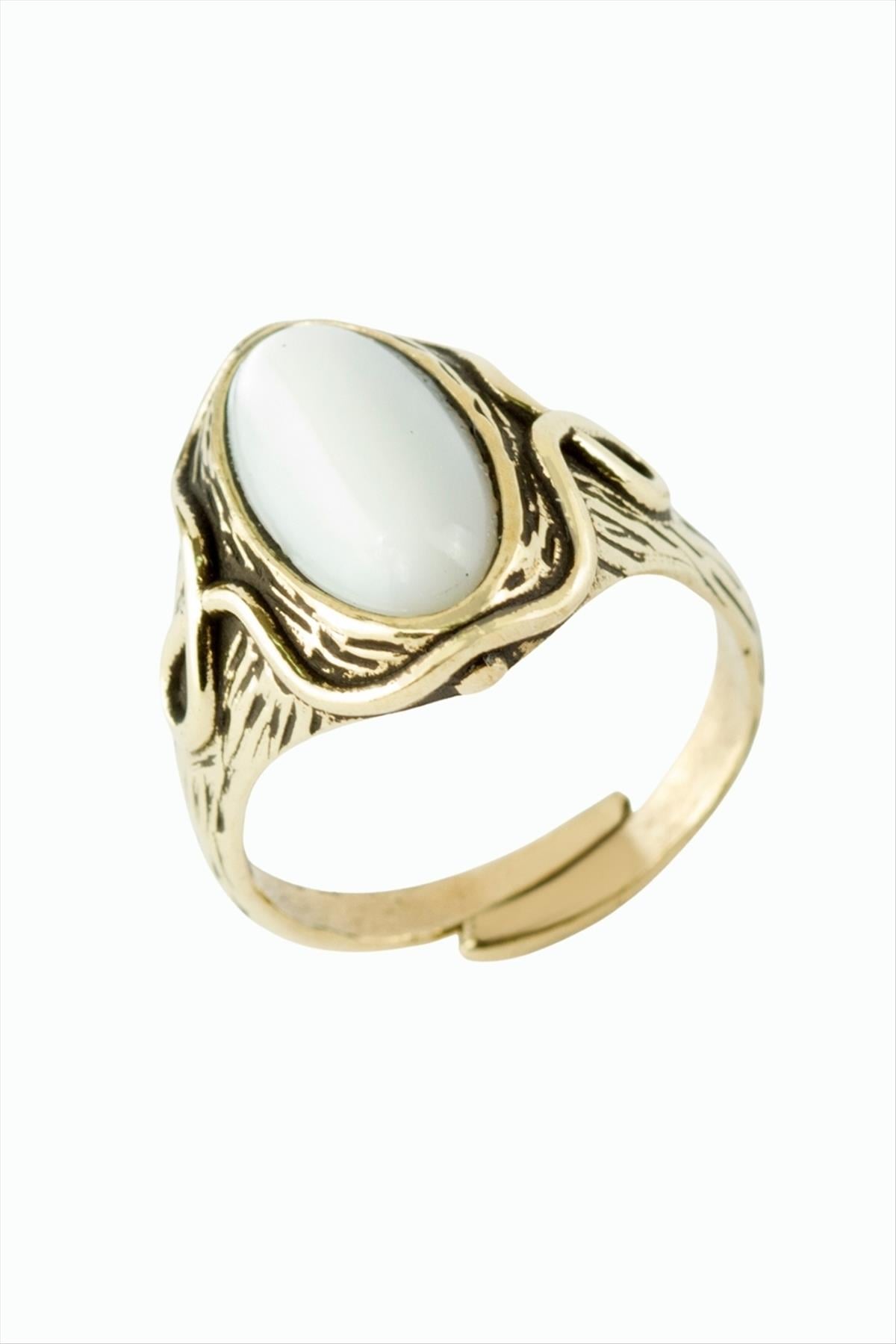 Oval Doğaltaşlı Otantik Yüzük