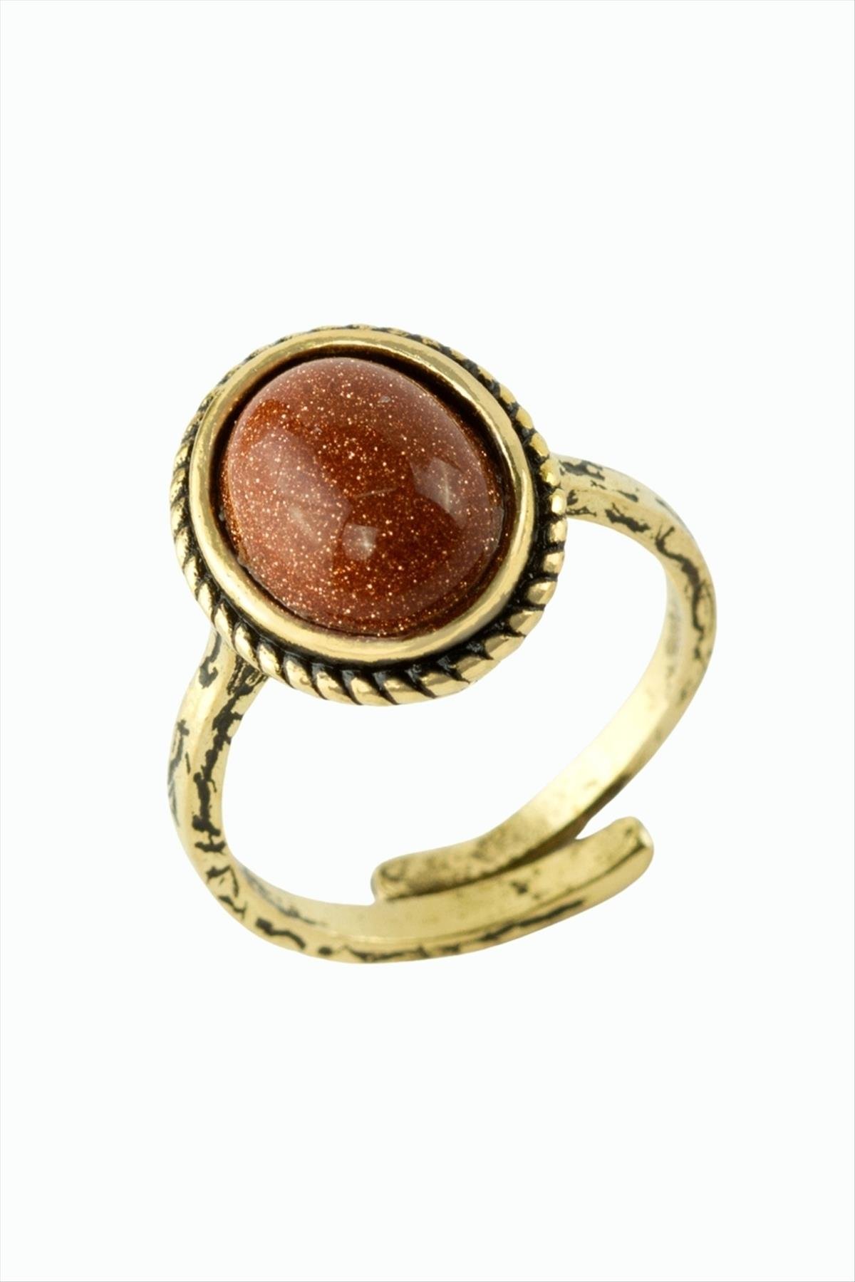 Oval Doğaltaşlı Otantik Yüzük