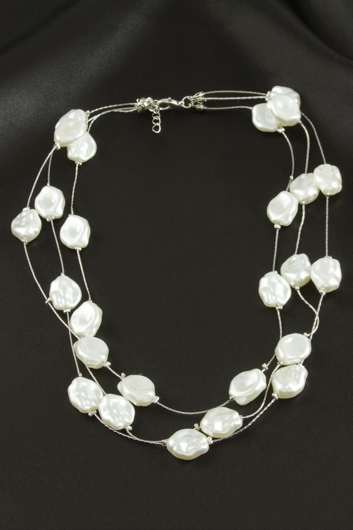 Oval İnci Üçlü Kolye