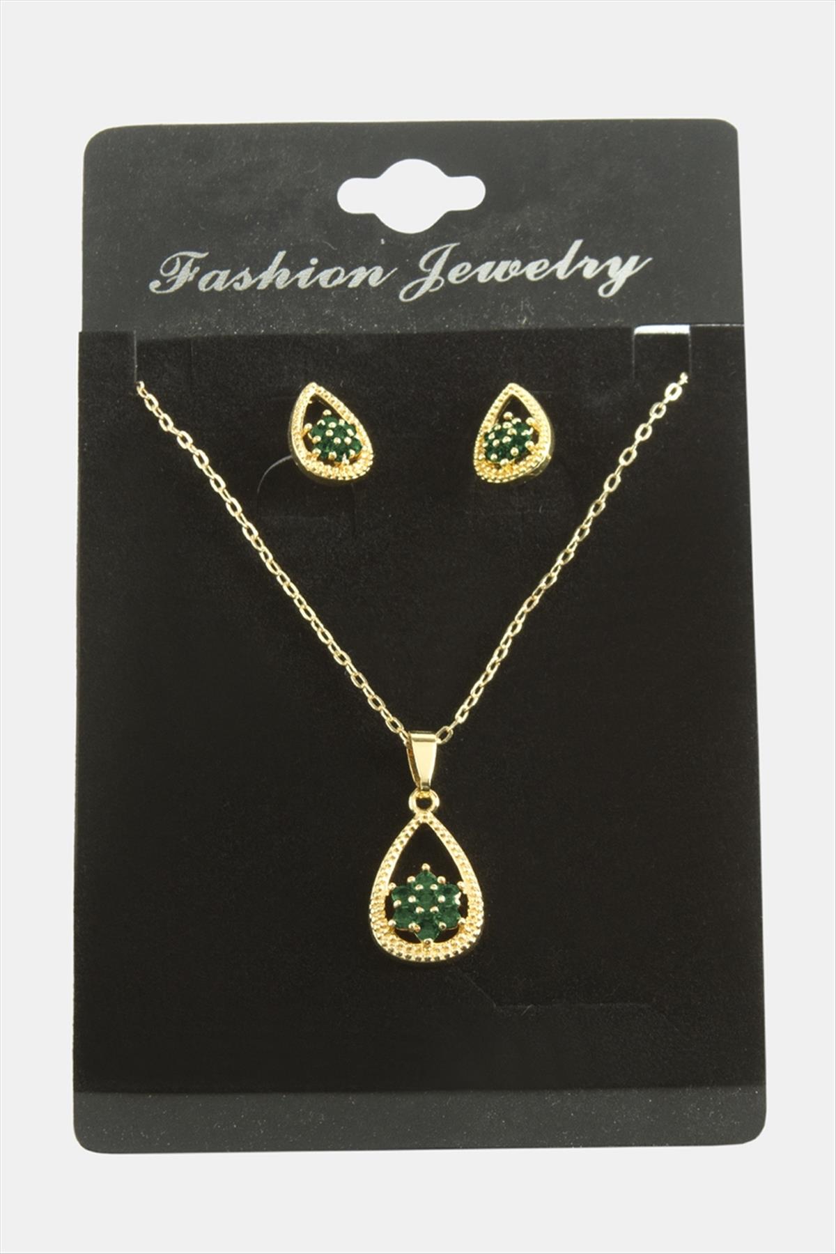 Oval Kartanesi Zirkon Taşlı Set Kolye