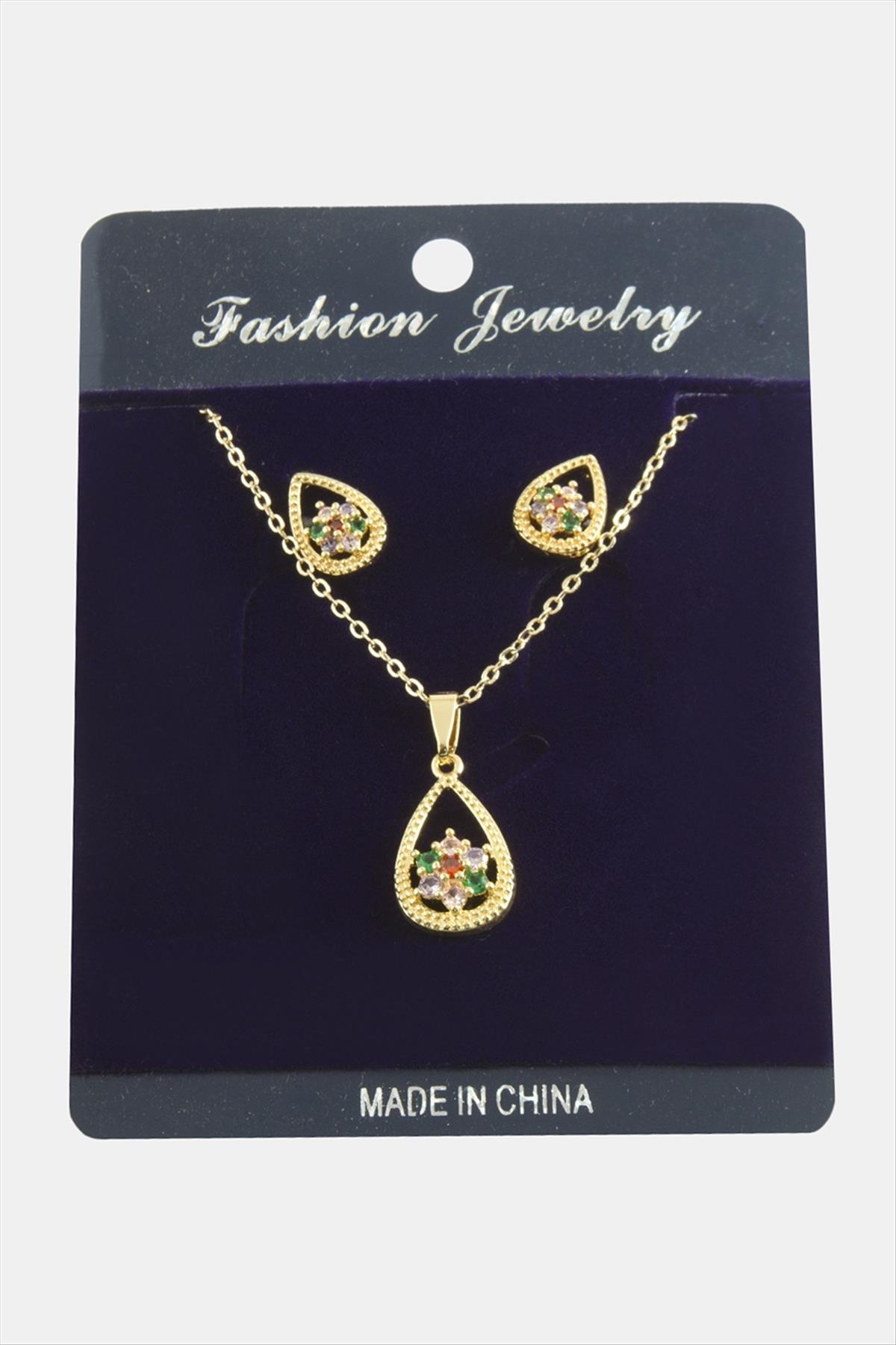 Oval Kartanesi Zirkon Taşlı Set Kolye