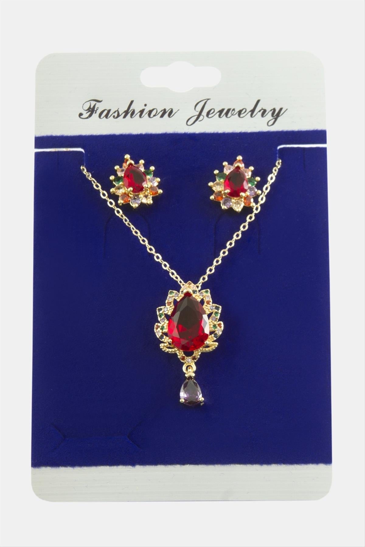 Oval Zirkon Taşlı Set Kolye